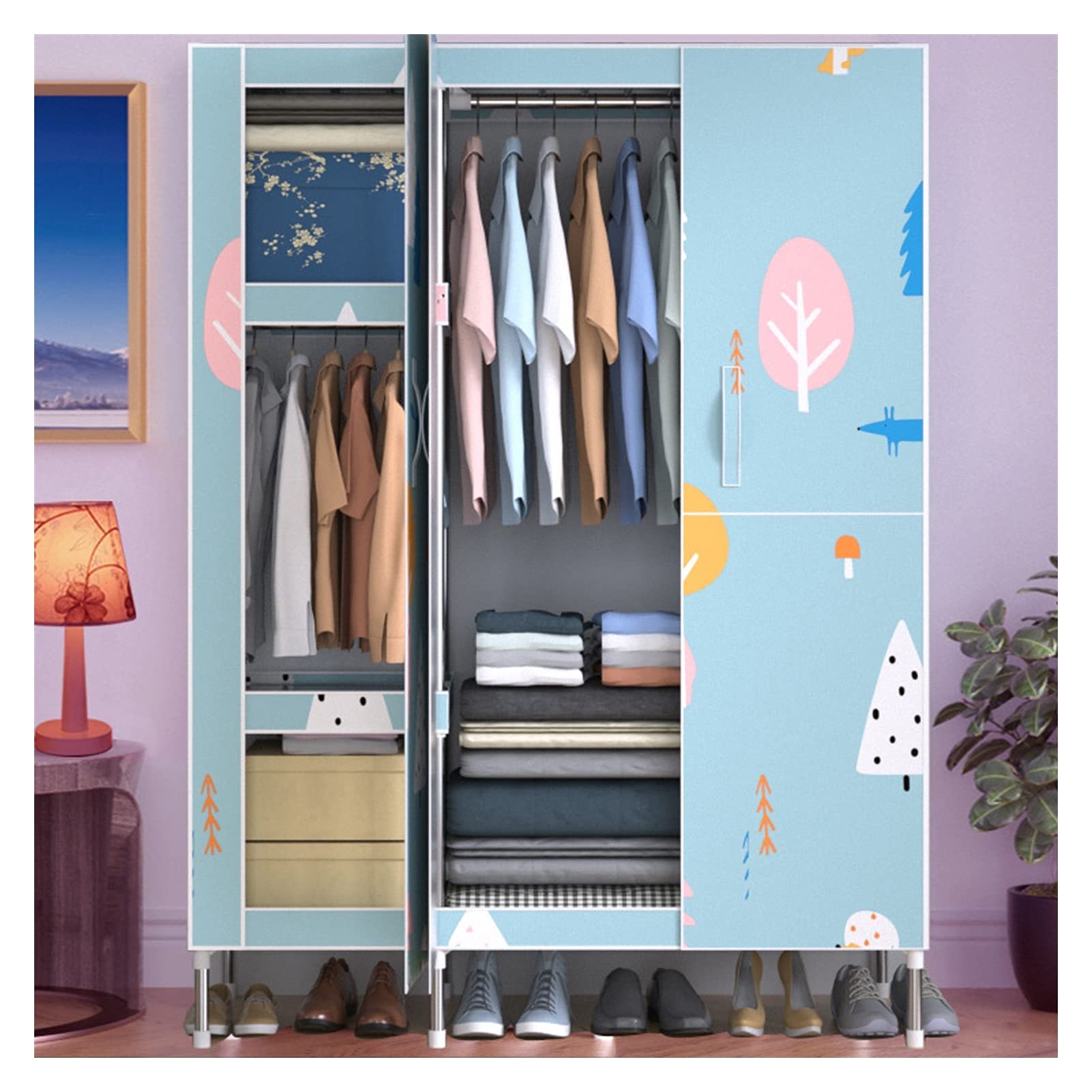 Portable Wardrobe Closet with Sliding Doors - 51