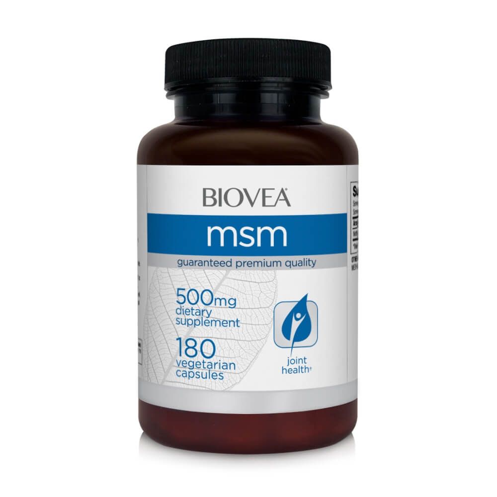 Biovea MSM 500mg 180 Vegetarian Capsules - Organic Sulfur Supplement for Joint Pain Relief, Hair & Skin Health - Supports Collagen Production & Detoxification - Ideal for Athletes & Active Lifestyles