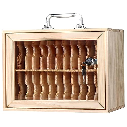 24-Compartment Wooden Mobile Phone Storage Cabinet with Transparent Lock - Secure Deposit Box for School, Factory, Exam & Office Use - Numbered Lockers for Organized Storage