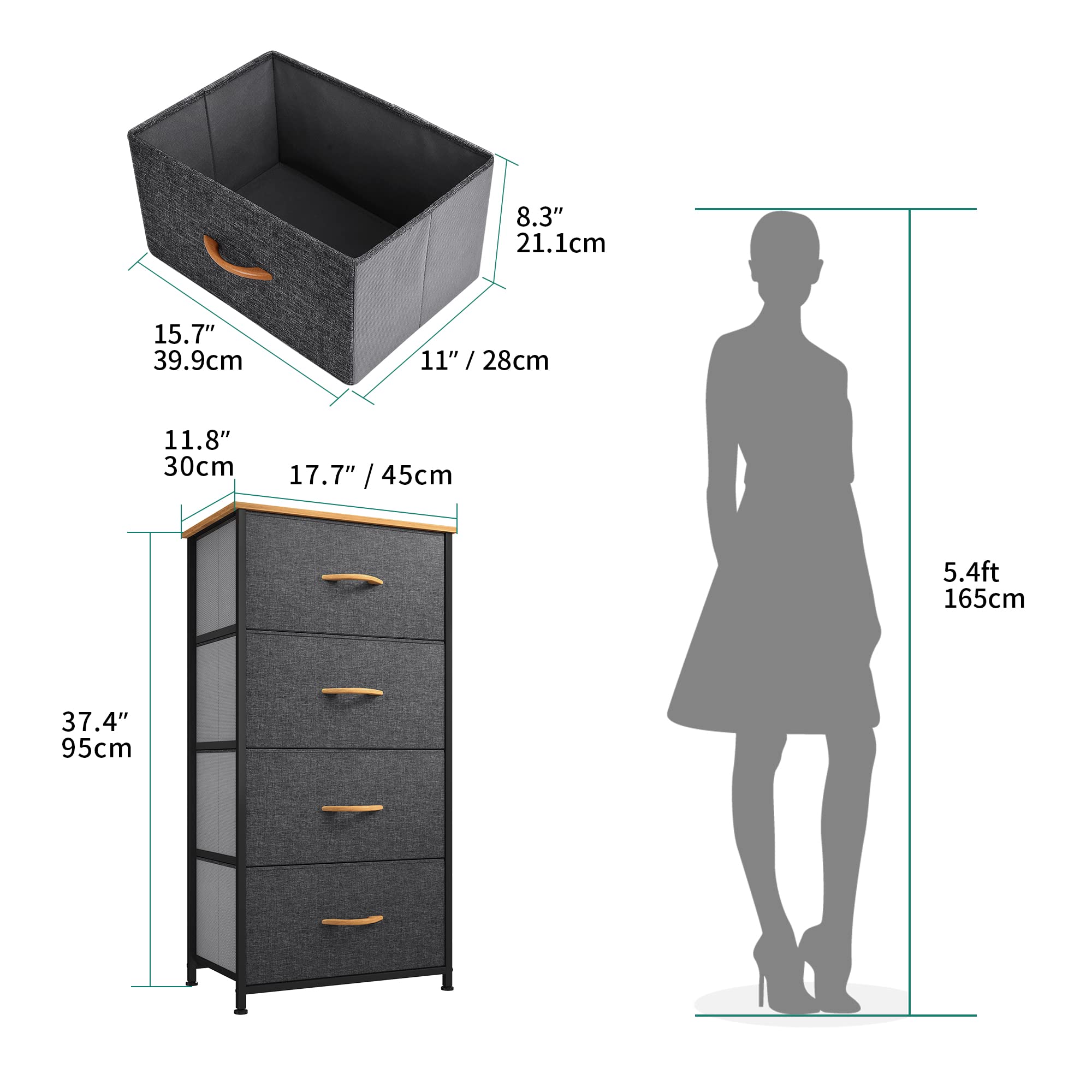 YITAHOME 4-Drawer Fabric Dresser with Sturdy Steel Frame & Wooden Top - Storage Chest for Bedroom, Living Room, Hallway or Closet - Easy Pull Fabric Bins for Clothes, Toys & Home Organization - Perfect for Small Spaces & Nursery Storage