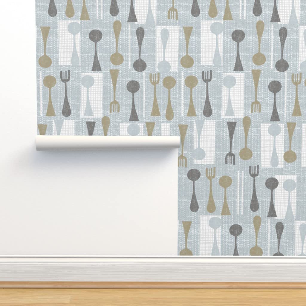 Premium Commercial Grade Wallpaper 27ft x 2ft - Mid Century Modern Retro Neutral Food Pattern Traditional Peel & Stick Wallpaper by Spoonflower - Perfect for Kitchens, Dining Rooms & Vintage Home Decor