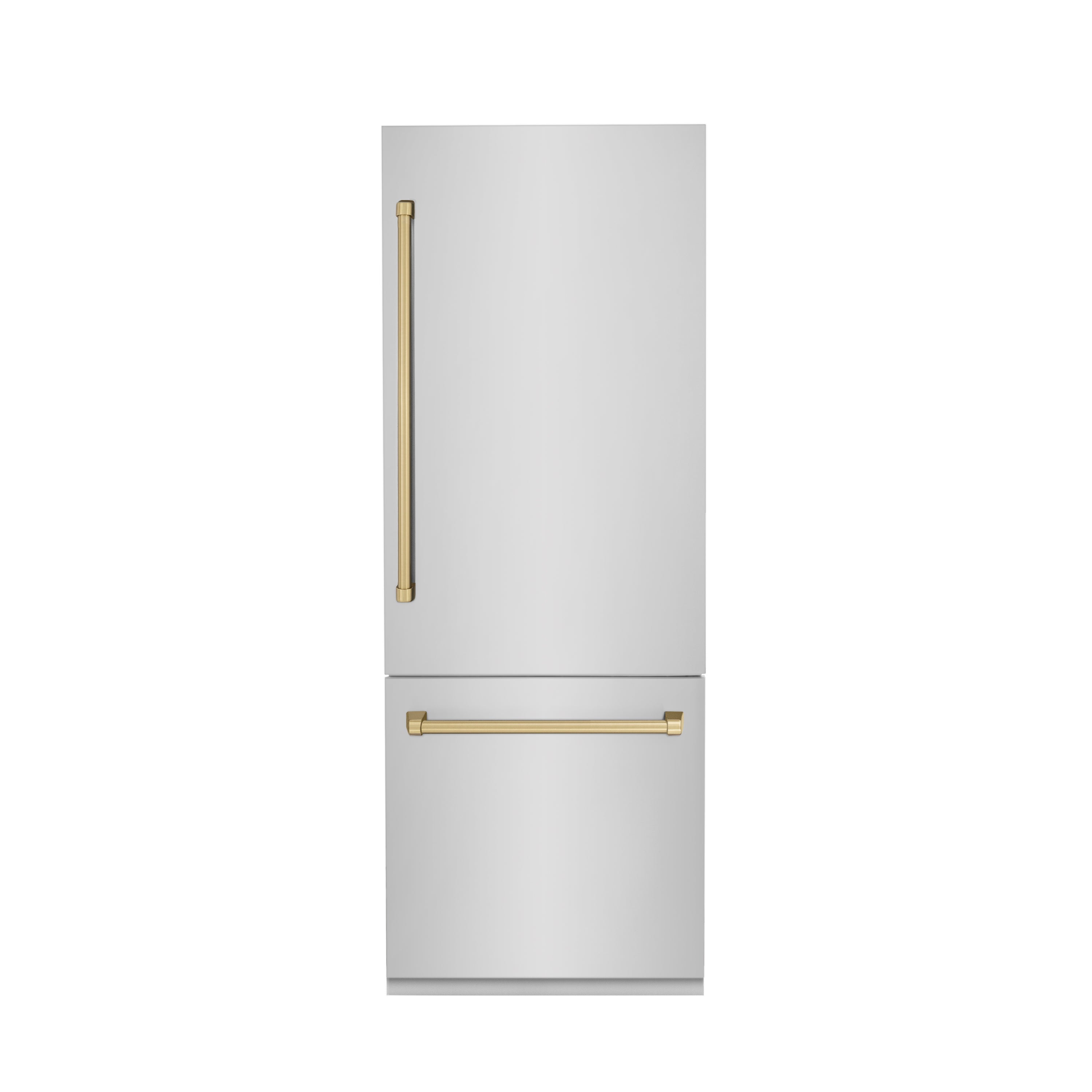 ZLINE Autograph Edition 30 Inch Built-In Bottom Freezer Refrigerator - 16.1 cu ft Stainless Steel with Champagne Bronze Accents - Water Dispenser & Ice Maker - Perfect for Modern Kitchens & Open Concept Homes (RBIVZ 304 30 CB)