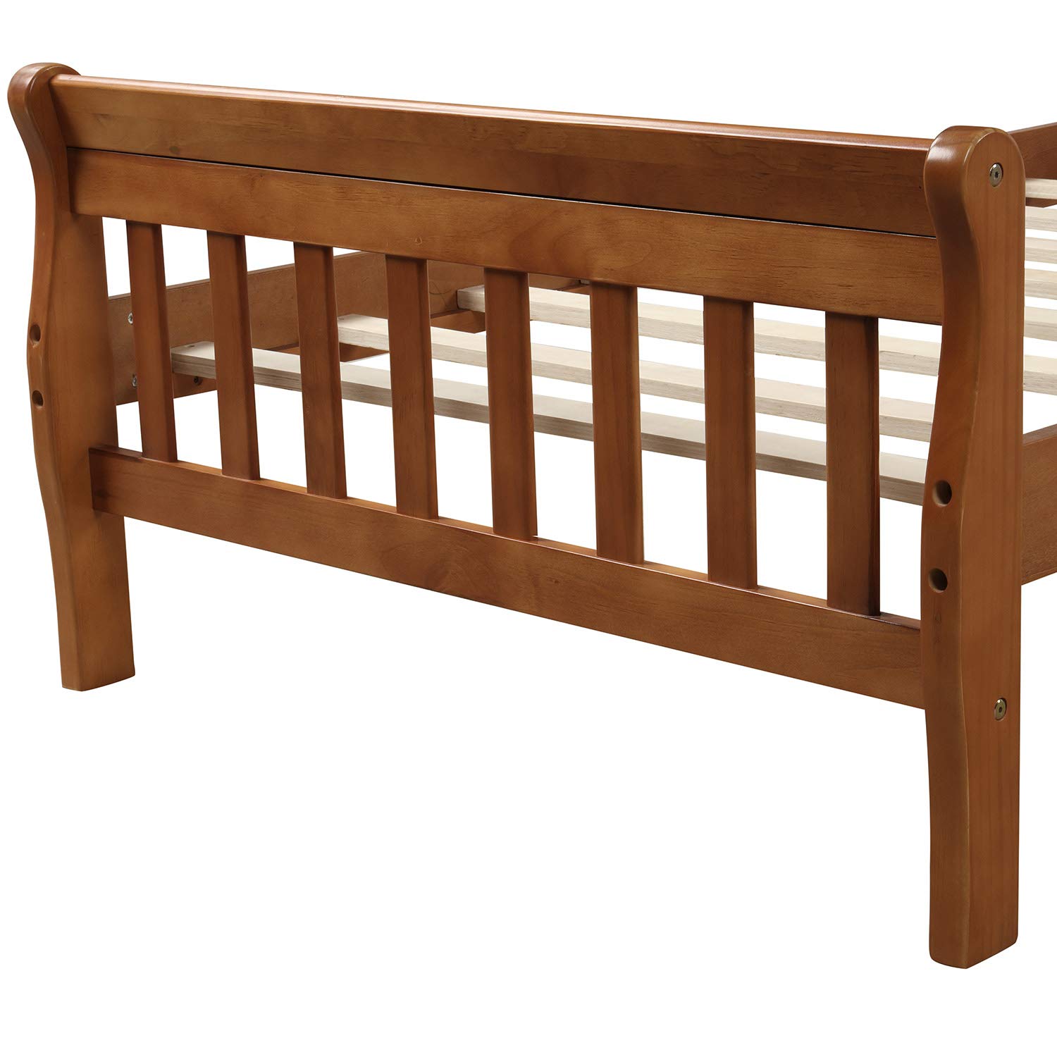 Solid Wood Twin Size Platform Bed Frame with Headboard & Footboard - Sturdy Wood Slat Support for Mattress - Classic Sleigh Design for Bedroom, Guest Room, or Dorm