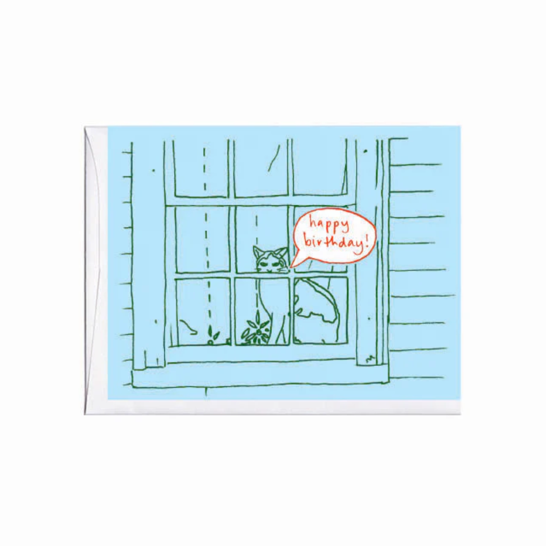 La Familia Green Cat in Window Birthday Card - Funny Cat Lover Greeting Card for Birthdays, Parties & Special Occasions - Perfect for Cat Enthusiasts & Pet Lovers
