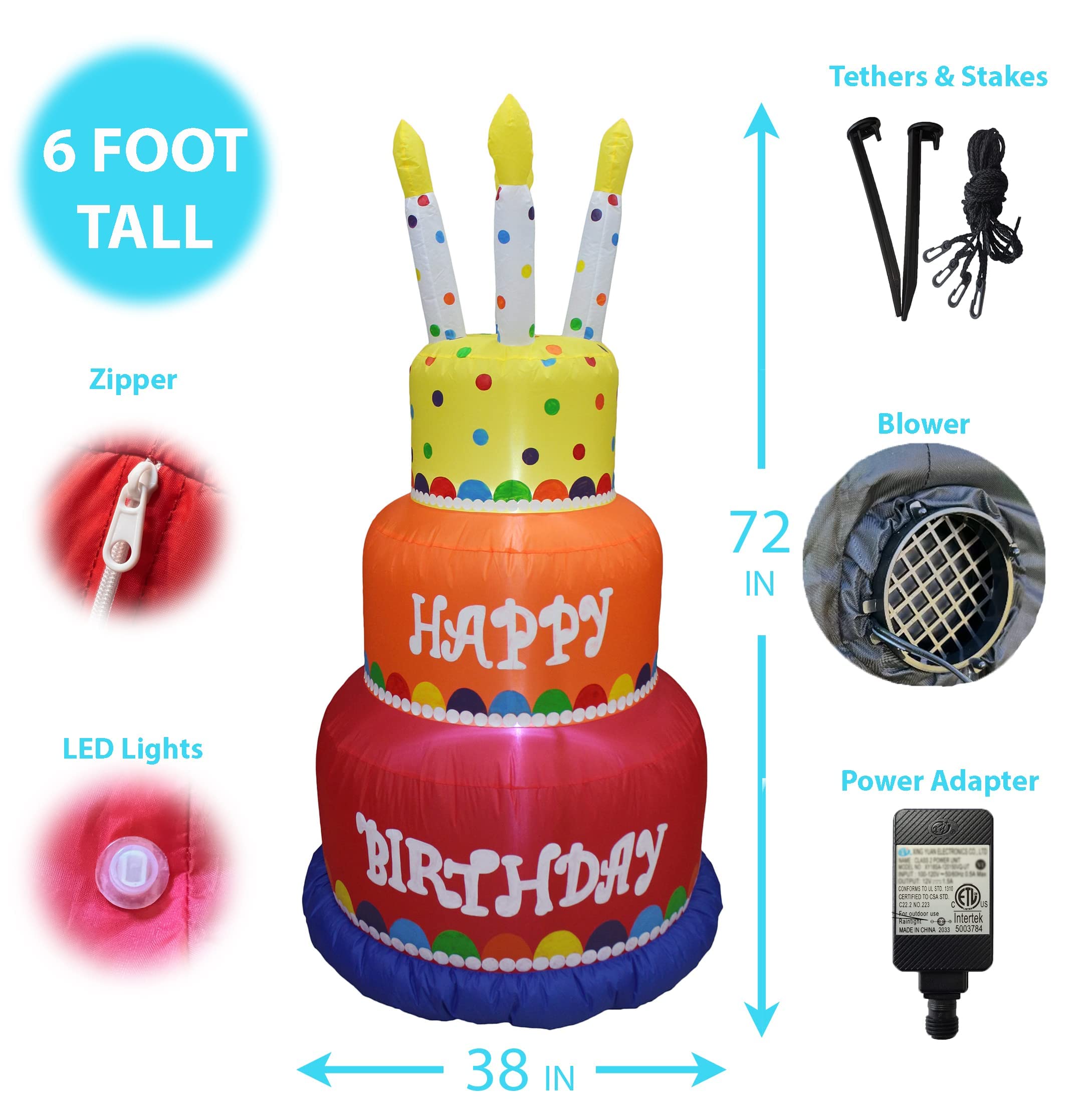 8ft Lighted Christmas Inflatable Santa Claus & Snowman Archway with Bow + 6ft Happy Birthday Cake with Candles - Holiday & Party Decor Bundle for Indoor/Outdoor Christmas Decorations, Birthday Celebrations, and Festive Events