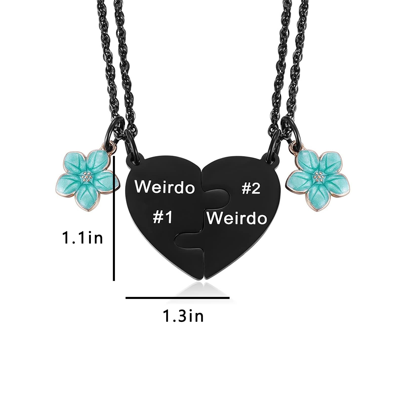 Weirdo 1 & Weirdo 2 Puzzle Heart Necklace Set - Matching Best Friend Jewelry for Couples, Soul Sisters - Perfect Friendship Gift for Women (Great for Anniversaries, Birthdays & Valentine's Day)