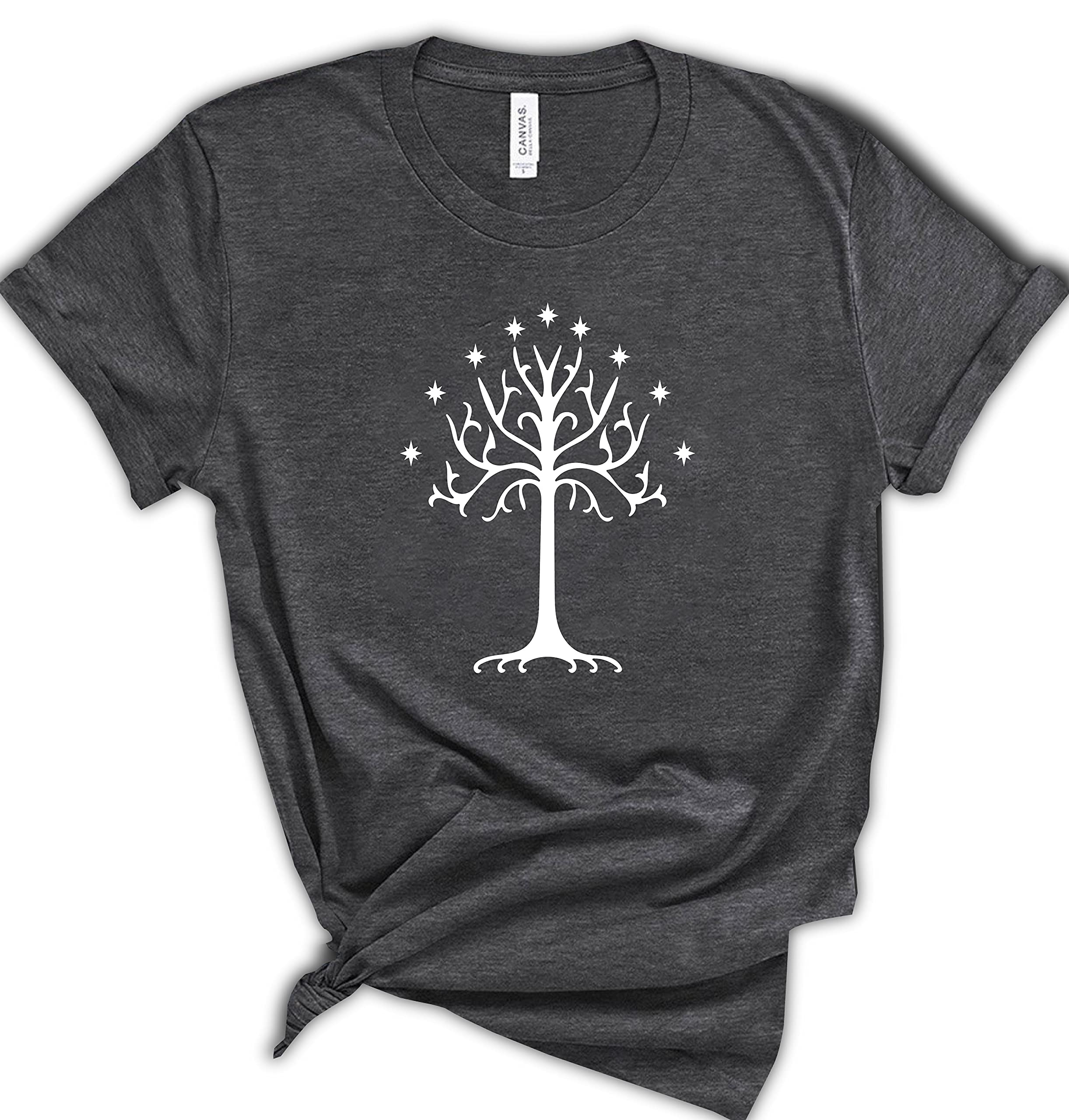Enchanted Tree Graphic T-Shirt - White Tree Design Unisex Tee for Men & Women | Spiritual Gift Idea | Novelty Ring Shirt with Sleeve Art | Perfect Casual Summer Top for Outdoor Festivals & Yoga Retreats