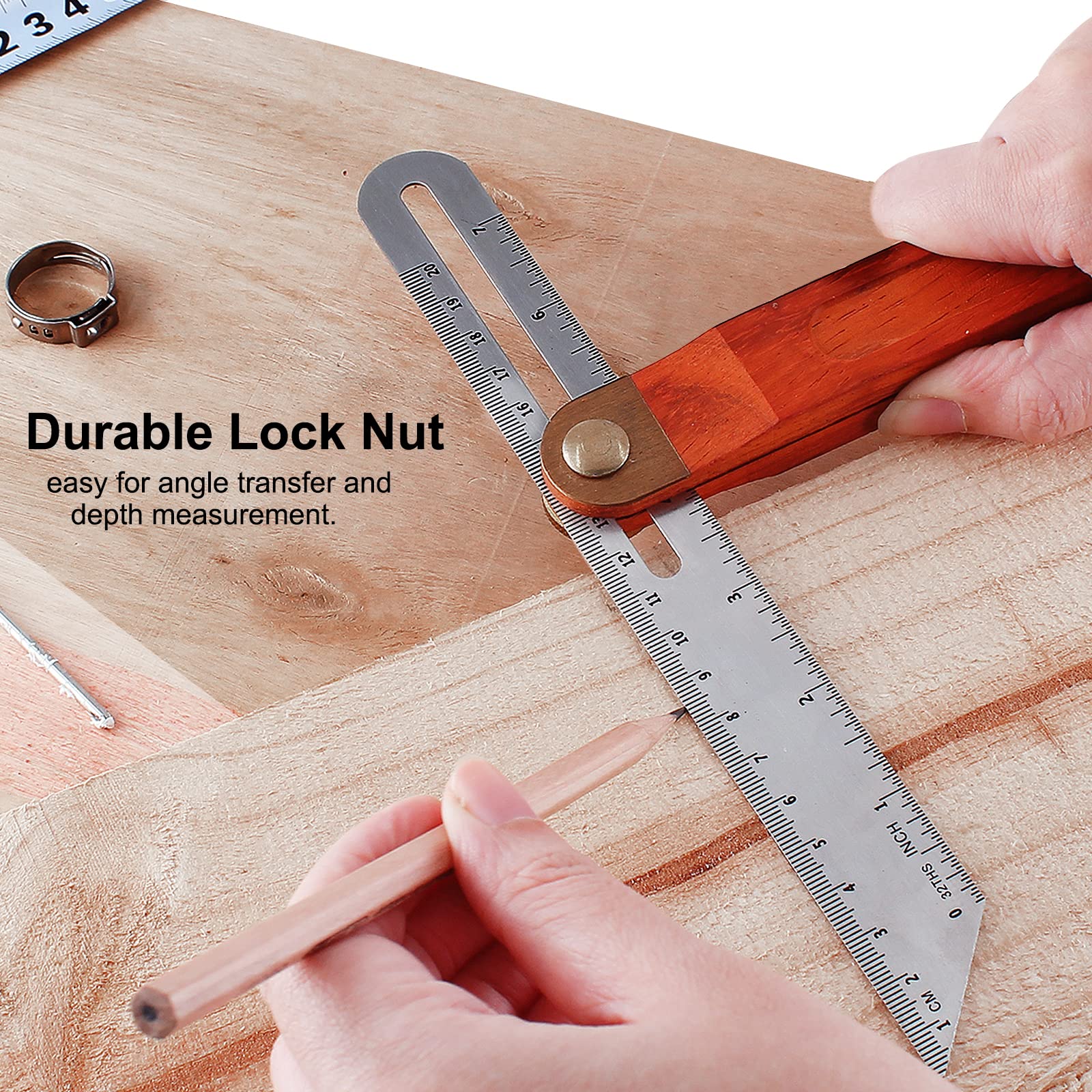 9 Inch T-Bevel Angle Finder Sliding Gauge - Adjustable Ruler Protractor with Hardwood Handle & Metric Marks - Perfect for Woodworking, Carpentry, and DIY Projects