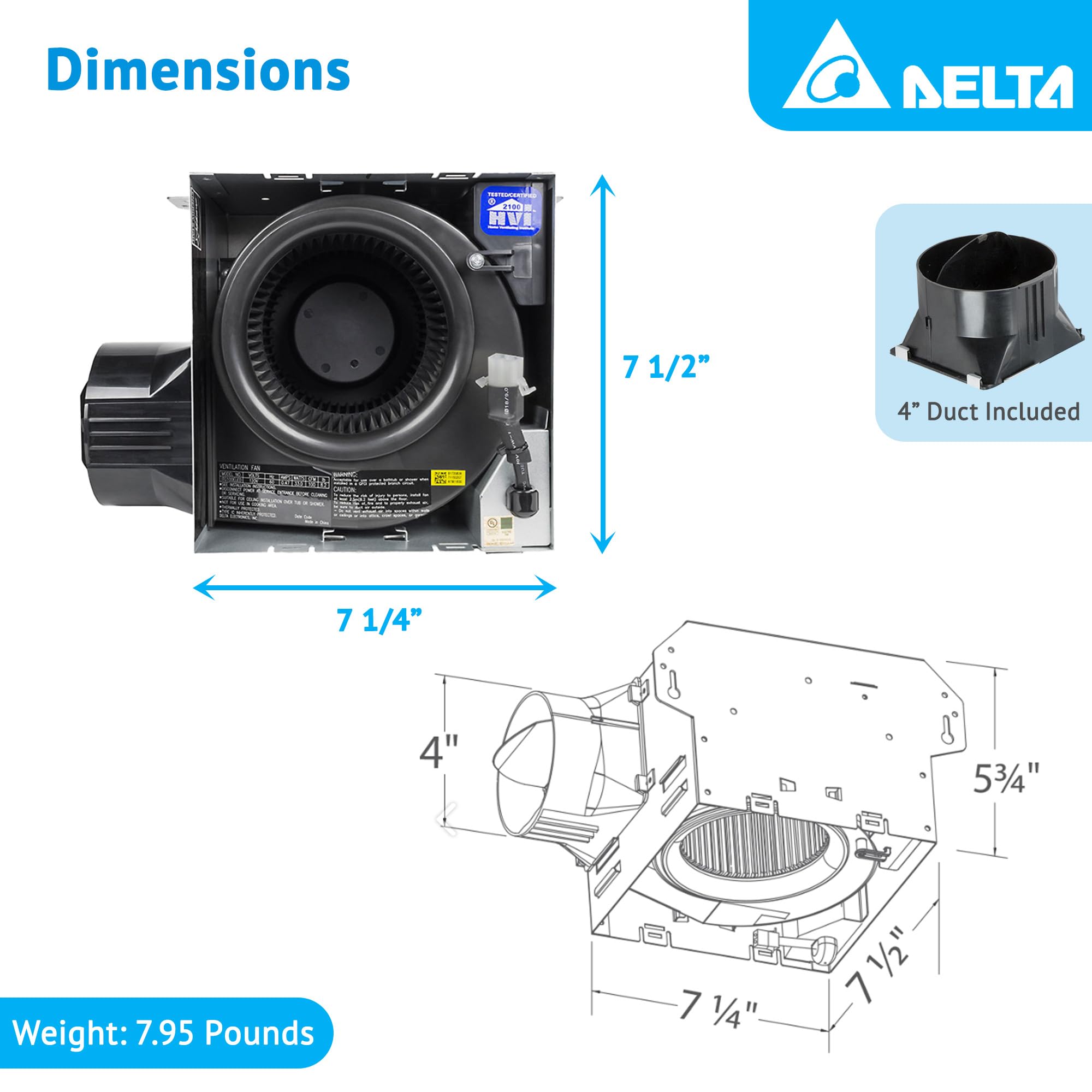 Delta Electronics ITG100ELED BreezIntegrity 100 CFM Bathroom Exhaust Fan with Dimmable LED Light - White | Quiet Ventilation for Bathroom, Kitchen, Laundry Room & Home Office