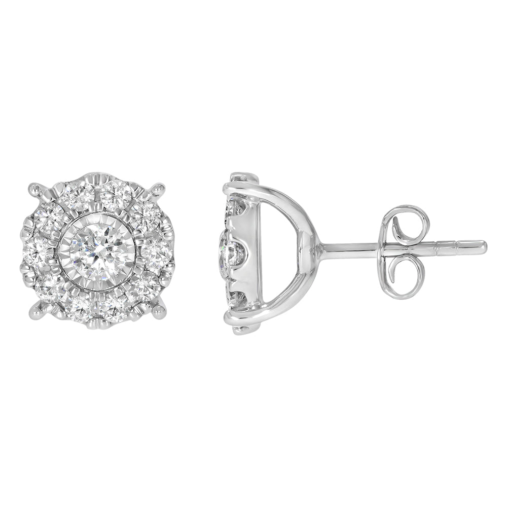 9ct White Gold 1.5 Carat Diamond Stud Earrings for Women - Elegant Princess Cut Diamond Earrings for Wedding, Anniversary & Special Occasions