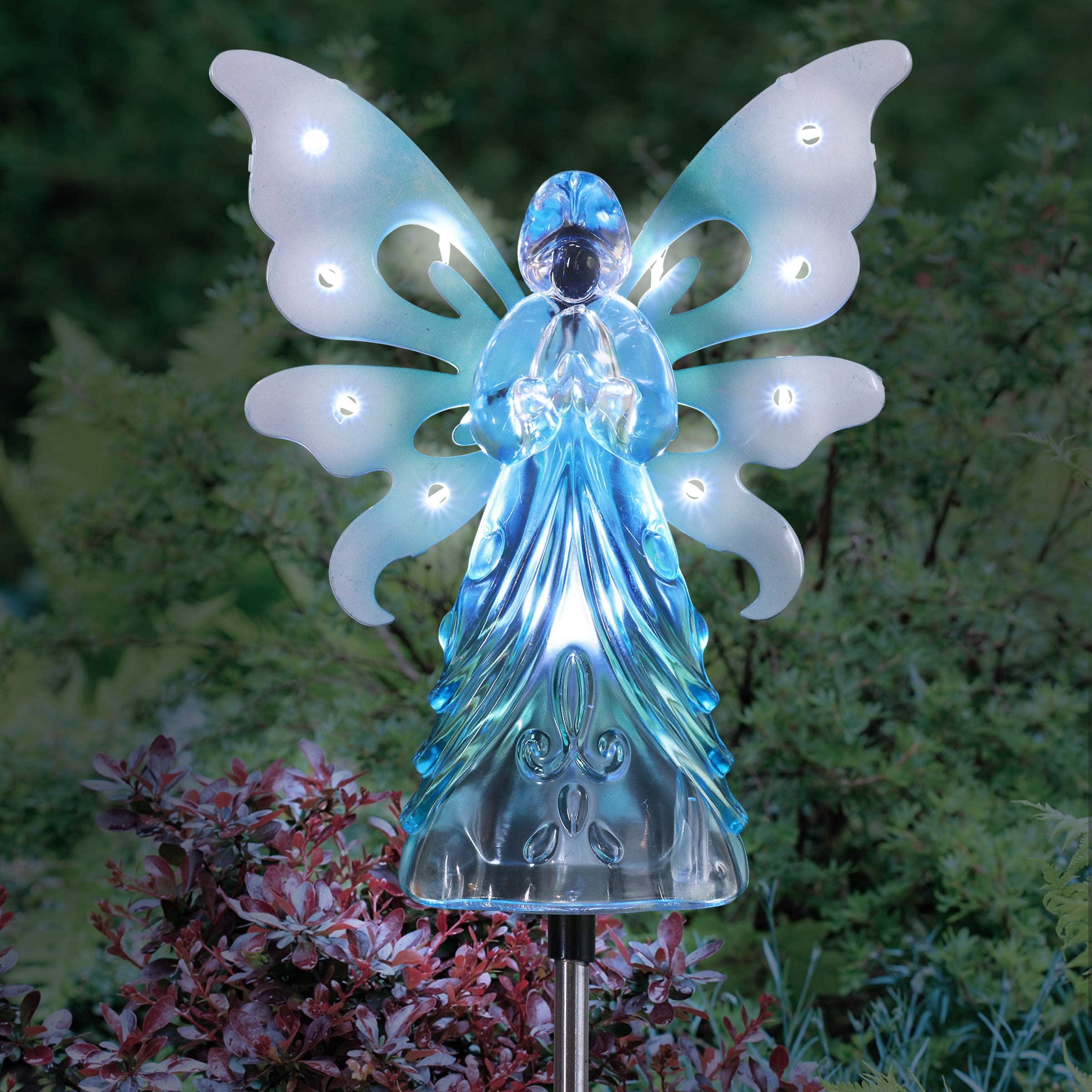 Solar Powered Angel Memorial Garden Stake Lights - 12 LED Outdoor Solar Lights for Graves, Memorials & Decorations - Waterproof Acrylic Guardian Angel Light for Yard, Pathway & Christmas Decor (4