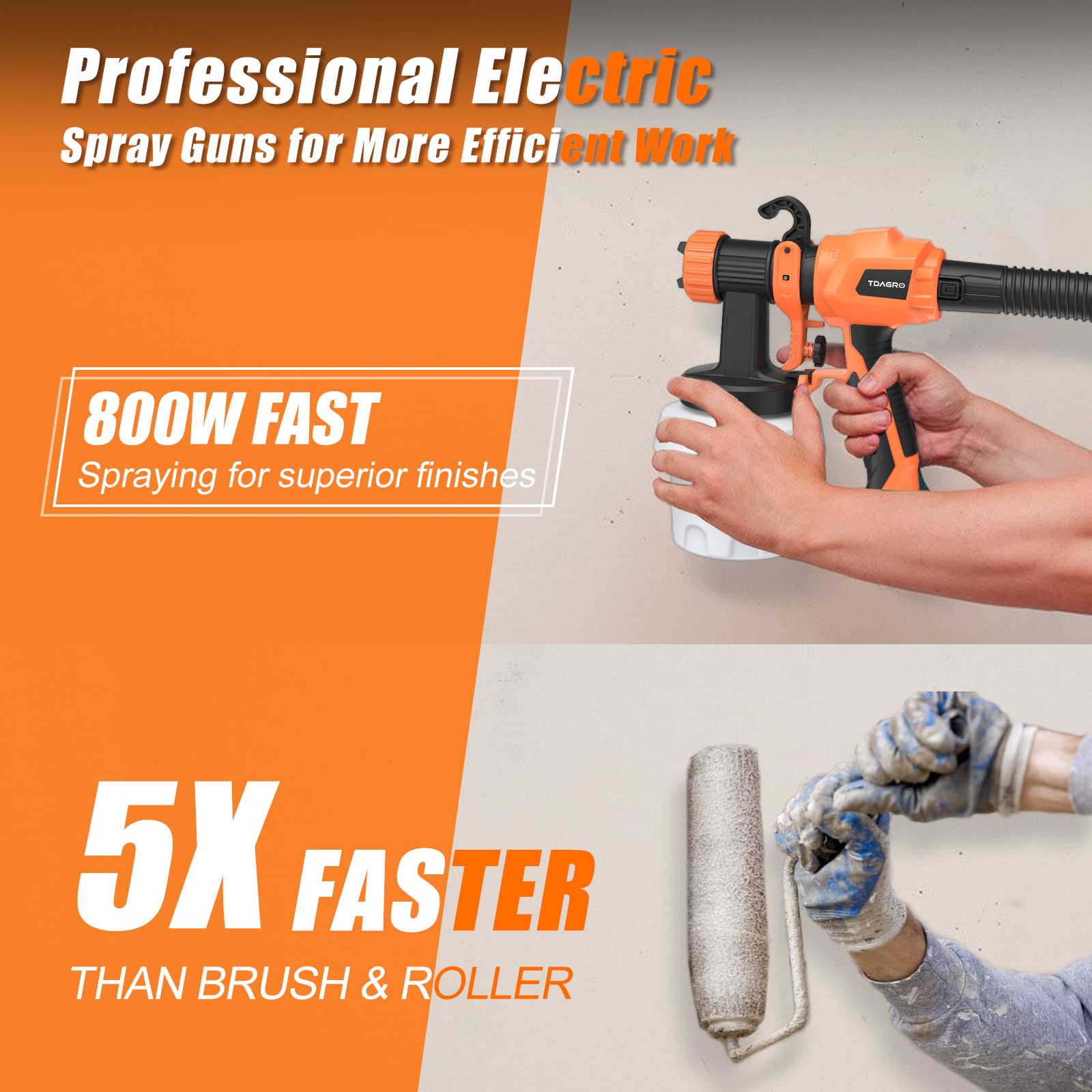 800W HVLP Paint Spray Gun with 6.5ft Air Hose & 4 Nozzles - High Efficiency Air Compressor for Fine Finishing - 3 Spray Patterns for House, Cabinets, Fence, Walls & Ceiling - Perfect for DIY Home Projects & Professional Painting
