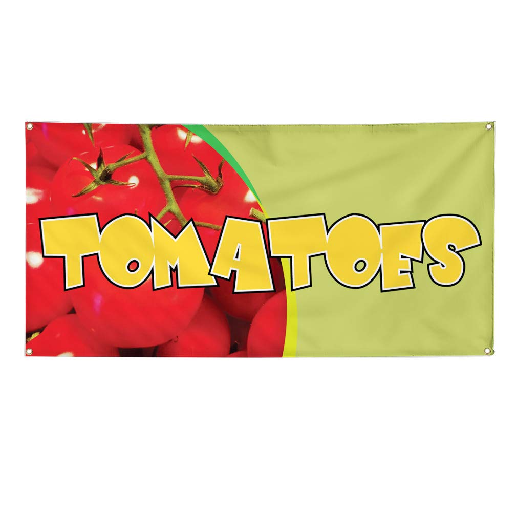 Custom Vinyl Banner for Outdoor Advertising - Weatherproof, Durable 60x144 Inches with 10 Grommets (Tomato/Green) - Perfect for Food & Beverage Promotions, Yard Signs, Industrial Use & Farmers Markets