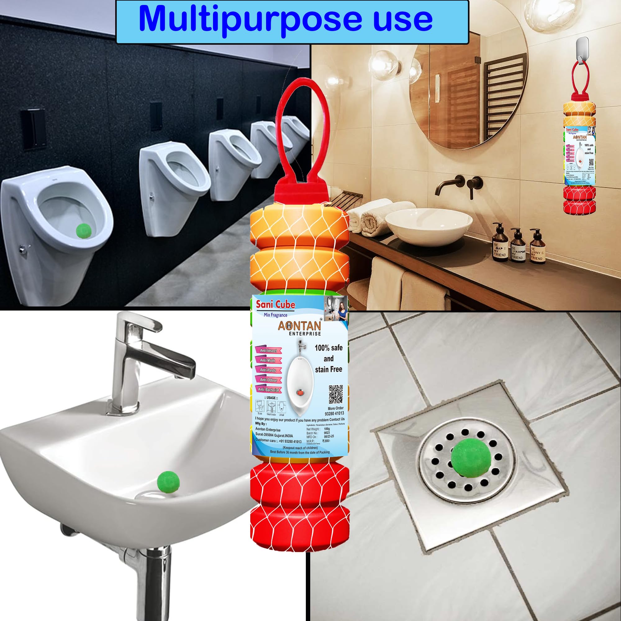 AONTAN ENTERPRISE Bathroom Air Freshener Blocks - 3 Pack (100g Each) | Long-Lasting Toilet, Shoe Rack & Urinal Deodorizer | Antibacterial Naphthalene Balls for Fresh & Clean Home, Office & Hotel Restrooms