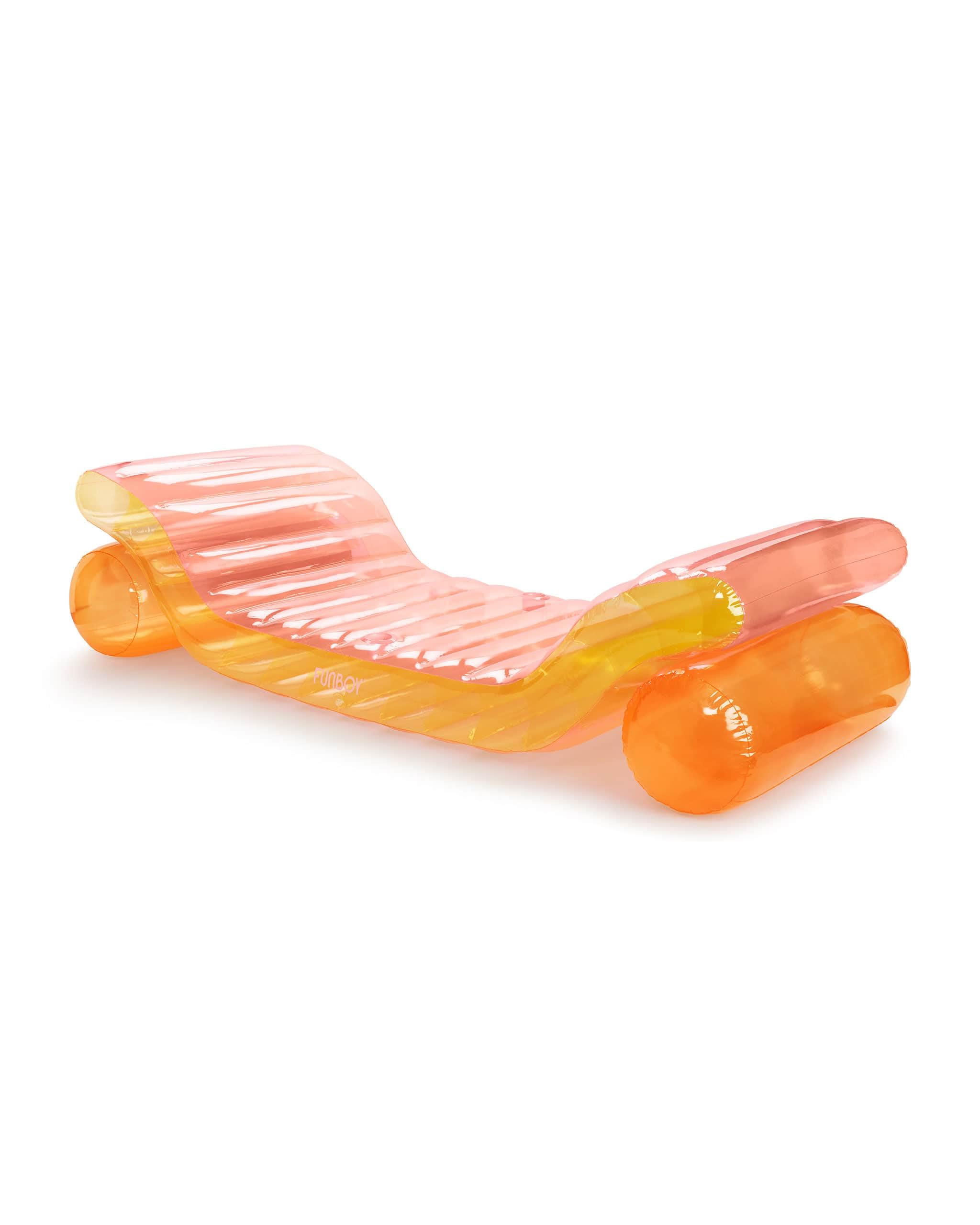 **FUNBOY Giant Inflatable Luxury Clear Rainbow Dual Chaise Lounger Pool Float – Transparent Pink, Orange & Yellow – Perfect for Summer Pool Parties, Beach Relaxation & Backyard Lounging**