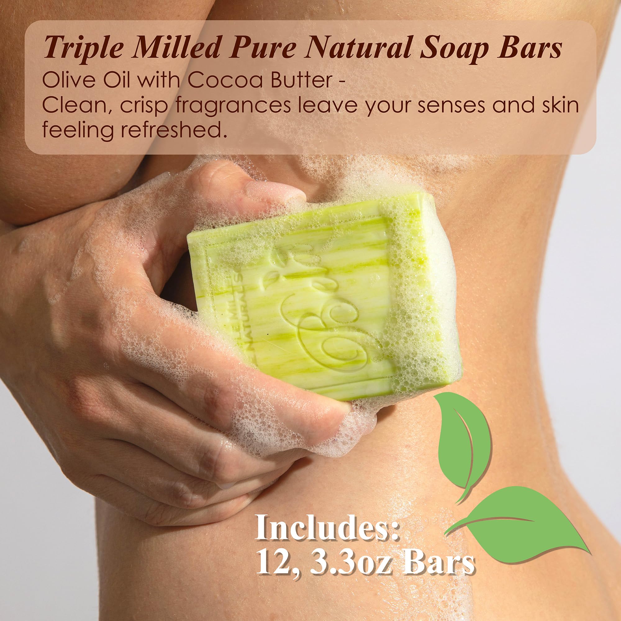BELA Olive Oil & Cocoa Butter Soap Bar - 12 Pack (3.3 oz Each) | French Triple Milled, Long-Lasting | Organic Shea Butter for Moisturizing | Gentle Hand, Face & Body Cleanser | Made in Australia | Perfect for Dry Skin Care & Luxury Bath Time