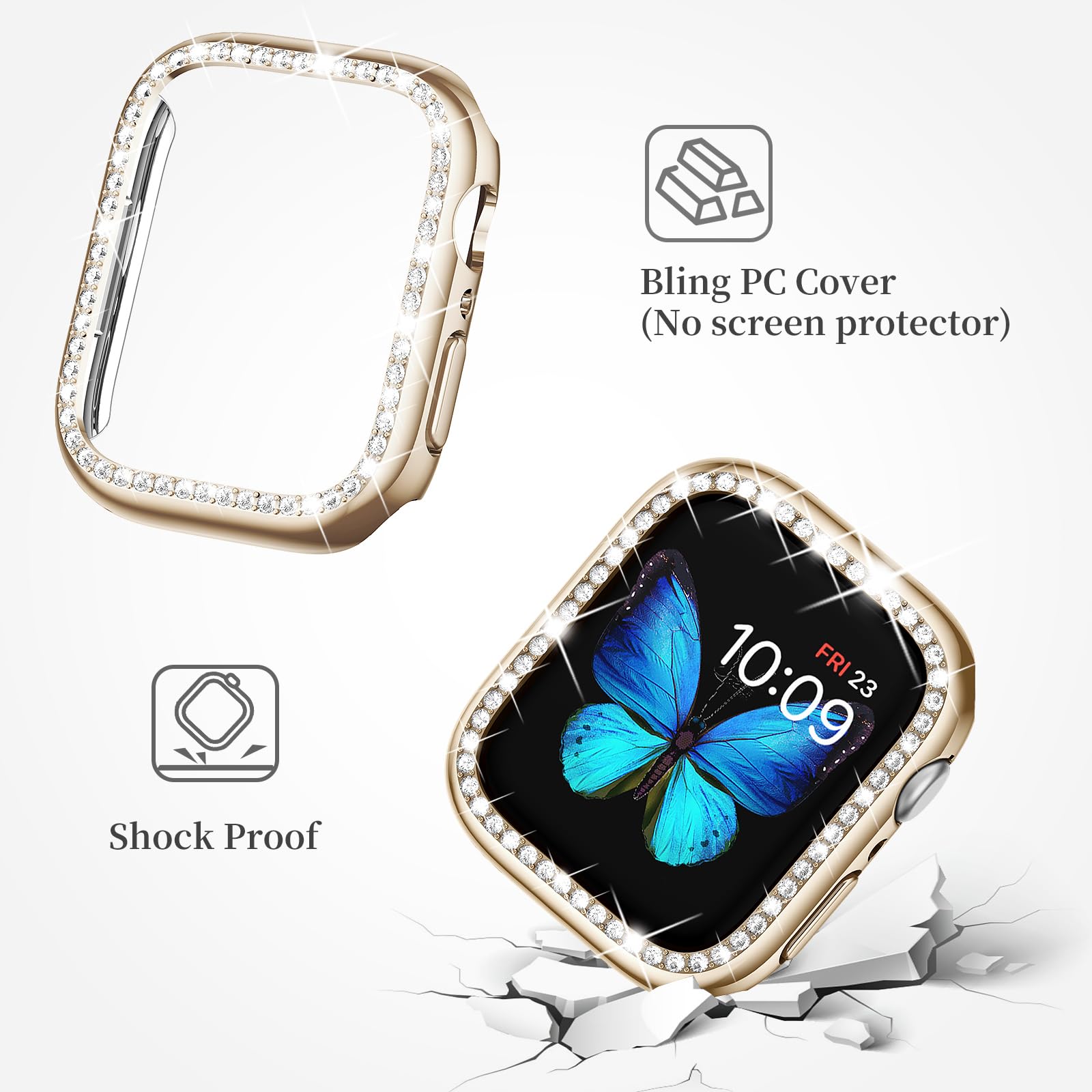 SUPOIX Luxury Bling Diamond Metal Band & 2 Pack Protective Case for Apple Watch Series 9/8/7/6/SE 41mm - Champagne Gold | Women's Fashion Jewelry Watch Accessory | Perfect for Work, Party & Everyday Wear