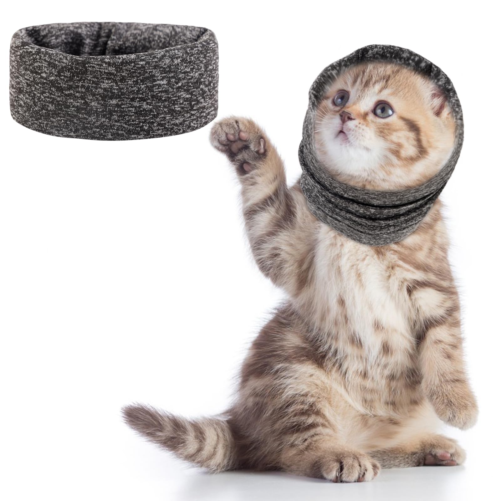 Pattepoint Cat Snood - Cat Grooming Ear Muffs for Noise Protection & Anxiety Relief - Warm Cat Neck & Ears Warmer Headwear - Comfortable & Calming Kitty Ear Protectors - Pet Cat Hoodie in Grey - Perfect for Grooming, Travel & Cold Weather Comfort