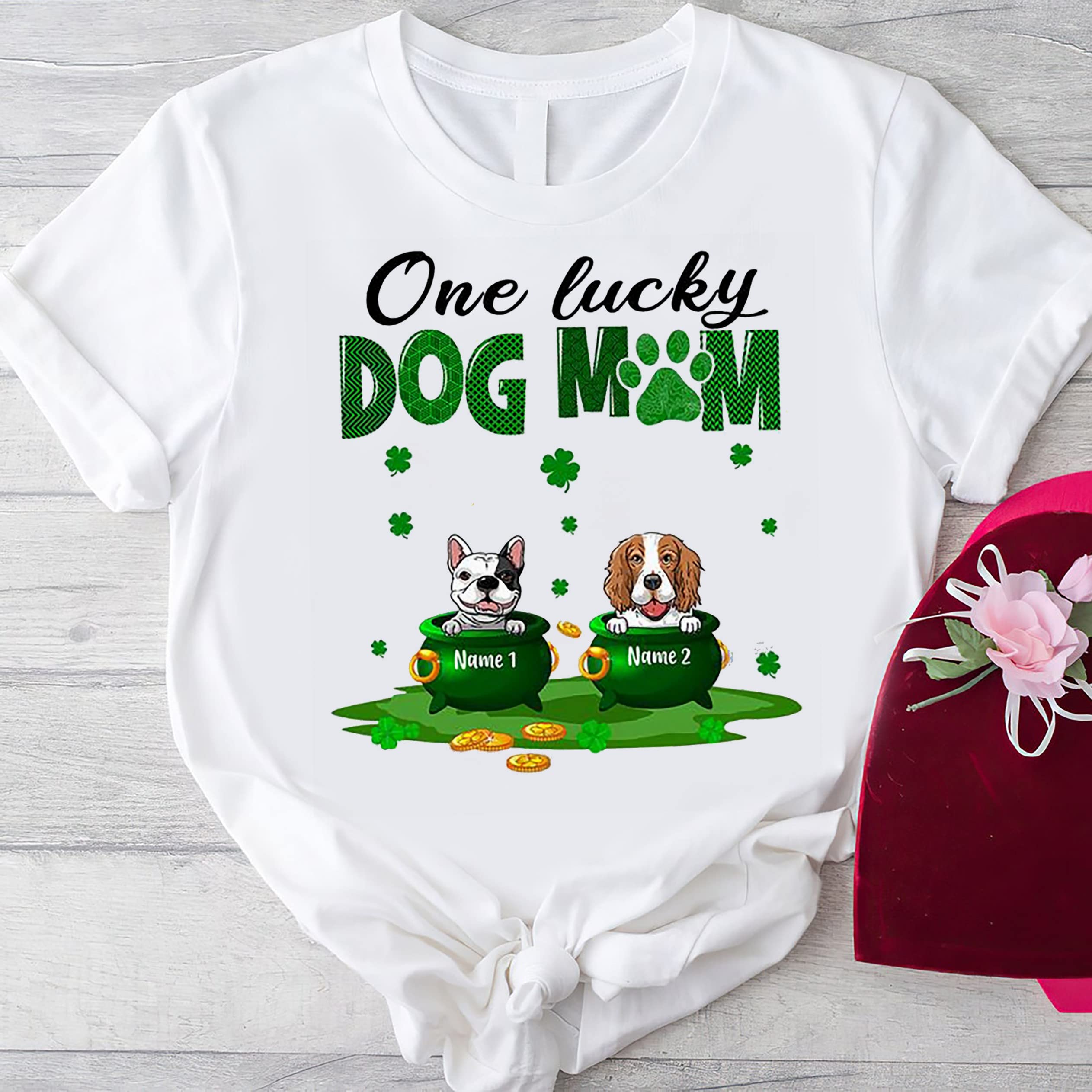 Personalized Lucky Dog Mom T-Shirt - Custom St. Patrick's Day Shirt for Women - Grandma & Pet Lover Gift - Funny Irish Apparel for Parties & Parades