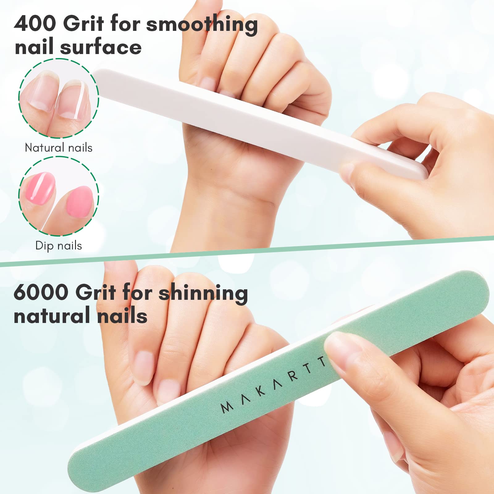 Makartt 10pcs Nail Buffer Block Kit - 400/6000 Grit Nail File & Polisher for Natural & Acrylic Nails - Professional Nail Shine Buffer & Smoother for Salon & Home Manicure Care