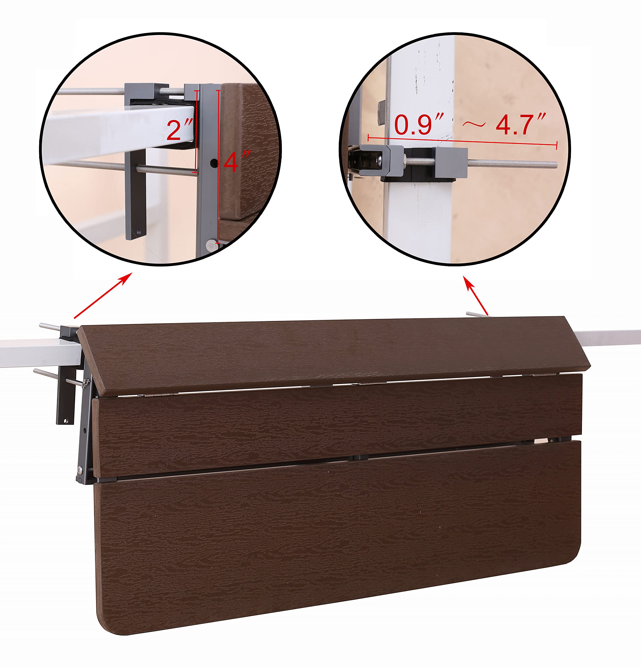Adjustable Height Folding Balcony Table for Railing - Outdoor Deck Rail Hanging Bar Desk with Space-Saving Design - Perfect for Patio, Garden, and Small Apartment Relaxation