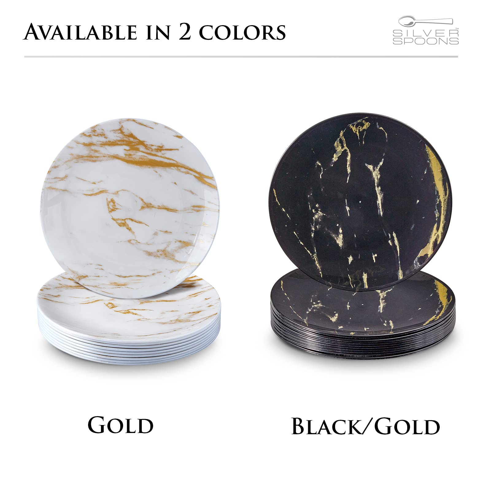 Elegant Marble Disposable Dessert Plates 10-Pc Set for Parties & Fine Dining - Black/Gold