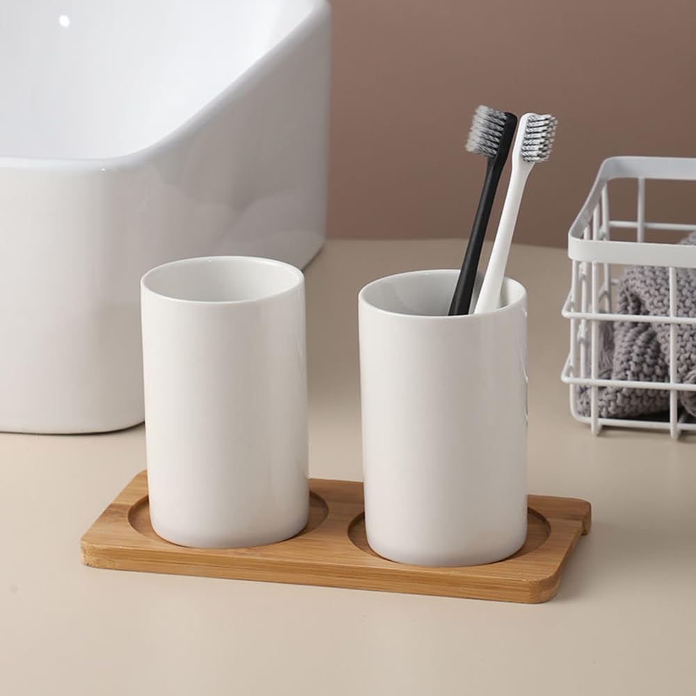 Ceramic Toothbrush Cup for Hotel & Home - Simple Bathroom Mouthwash Cup, Couple Set for Brushing Teeth, Milk & Yogurt Breakfast Cup - White | Perfect for Bathroom, Kitchen & Travel Use