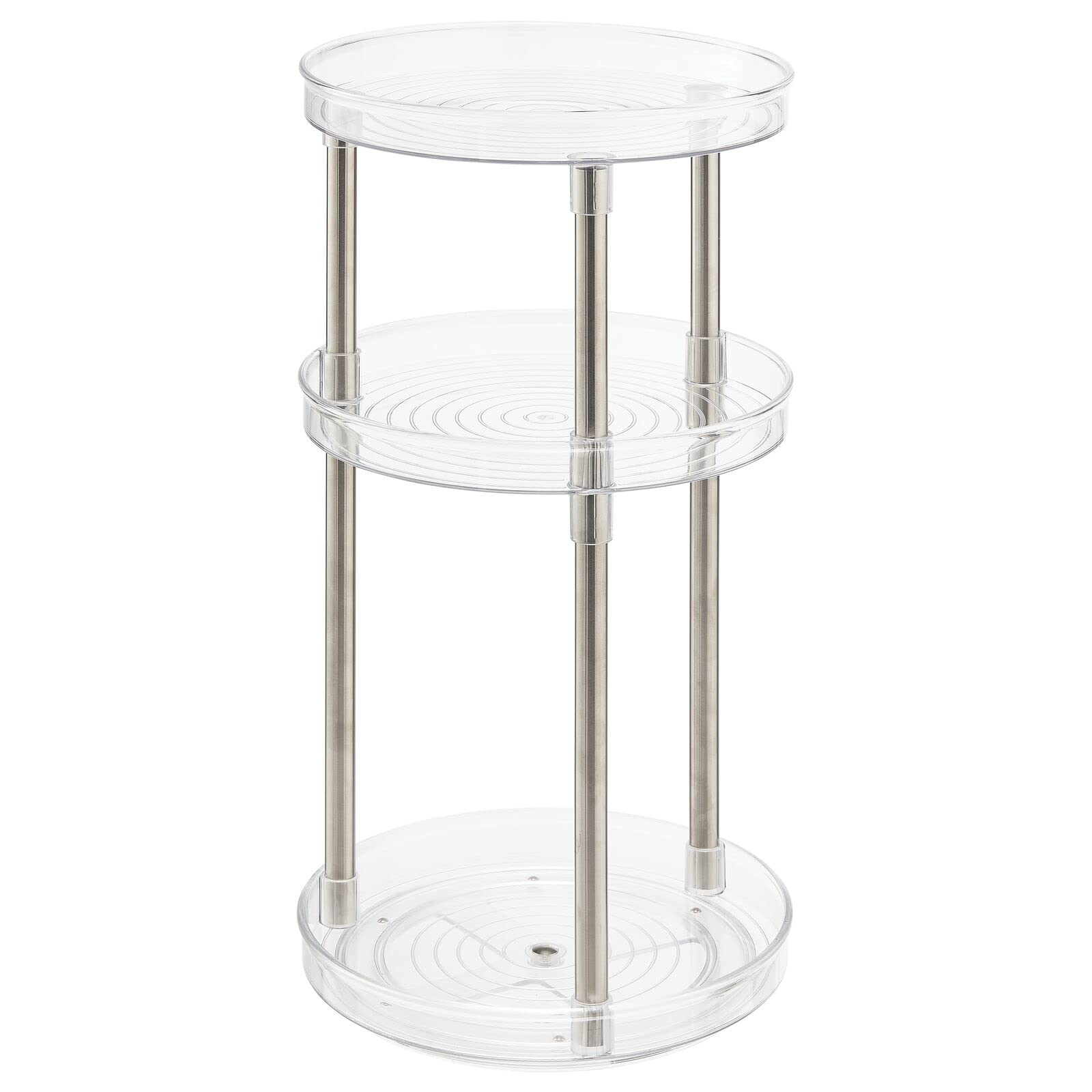 mDesign 3-Tier Spinning Lazy Susan Makeup Organizer - 360° Rotating Cosmetic Storage Tower for Bathroom Vanity, Countertop & Dressing Table | Clear Acrylic Beauty Organizer | Perfect for Makeup Brushes, Nail Polish & Skincare Products