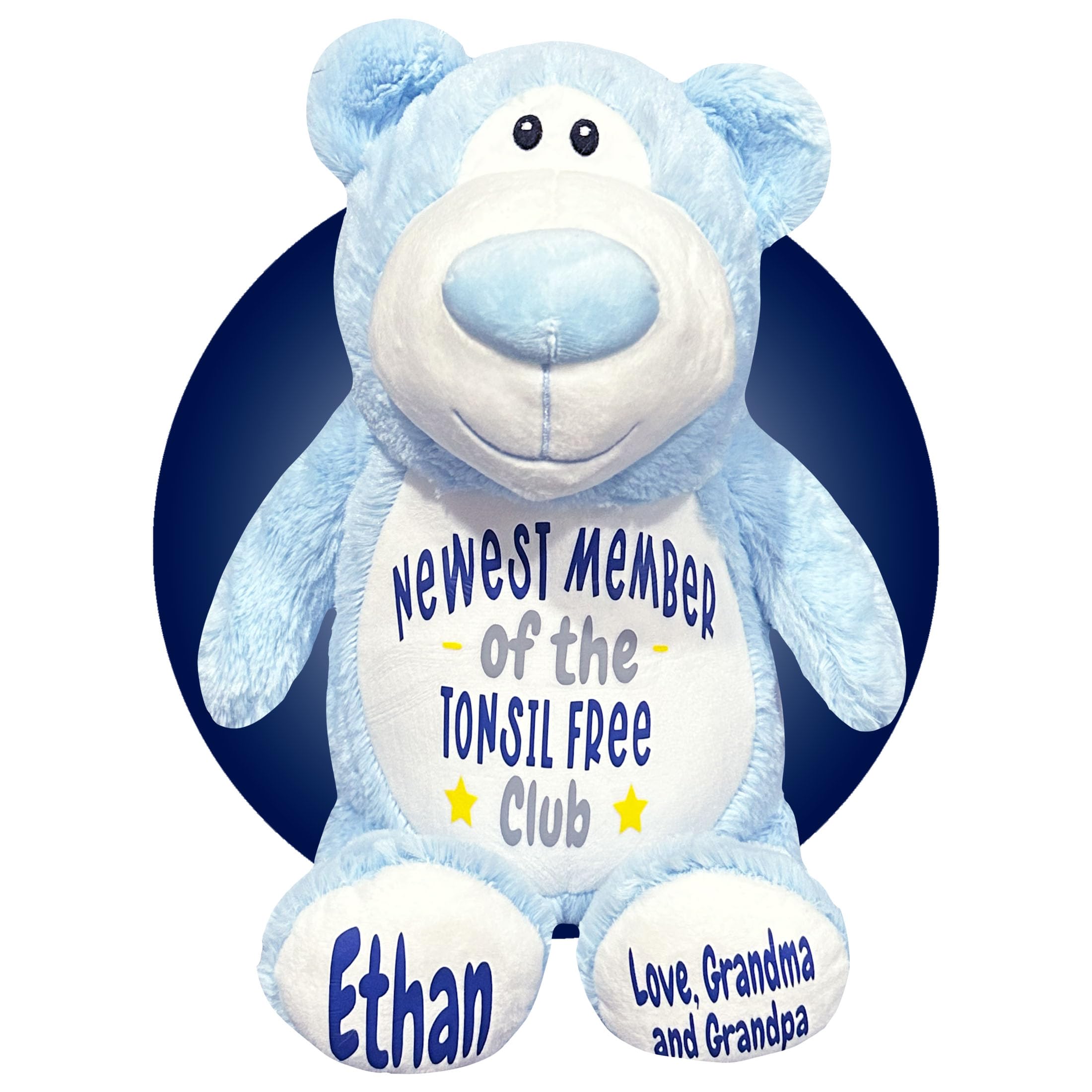 Personalized Tonsillectomy Recovery Gift for Kids - Soft Face Heating Pad - Get Well Soon Present for Children After Tonsil Surgery (Baby Blue Bear) | Post-Surgery Comfort & Pain Relief for Toddlers