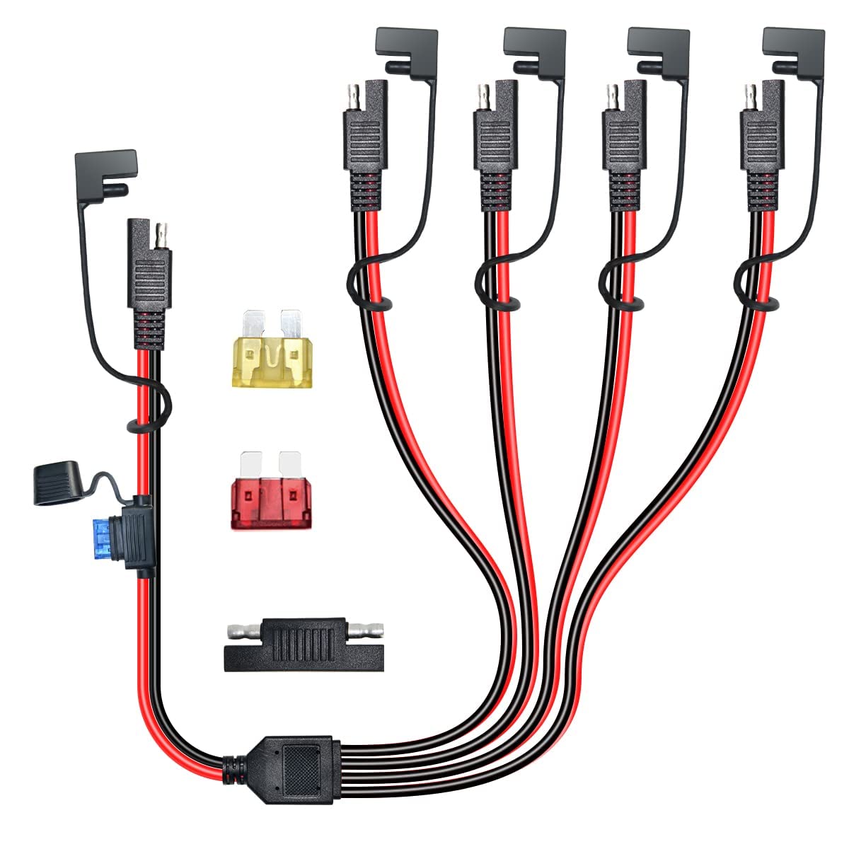 14 AWG 2 FT SAE Splitter Extension Cable - 1 to 4 SAE Adapter with Polarity Reverse - Heavy Duty Solar Panel, Car, Motorcycle & RV Power Connector - Perfect for Off-Grid Systems, Battery Charging & Vehicle Accessories