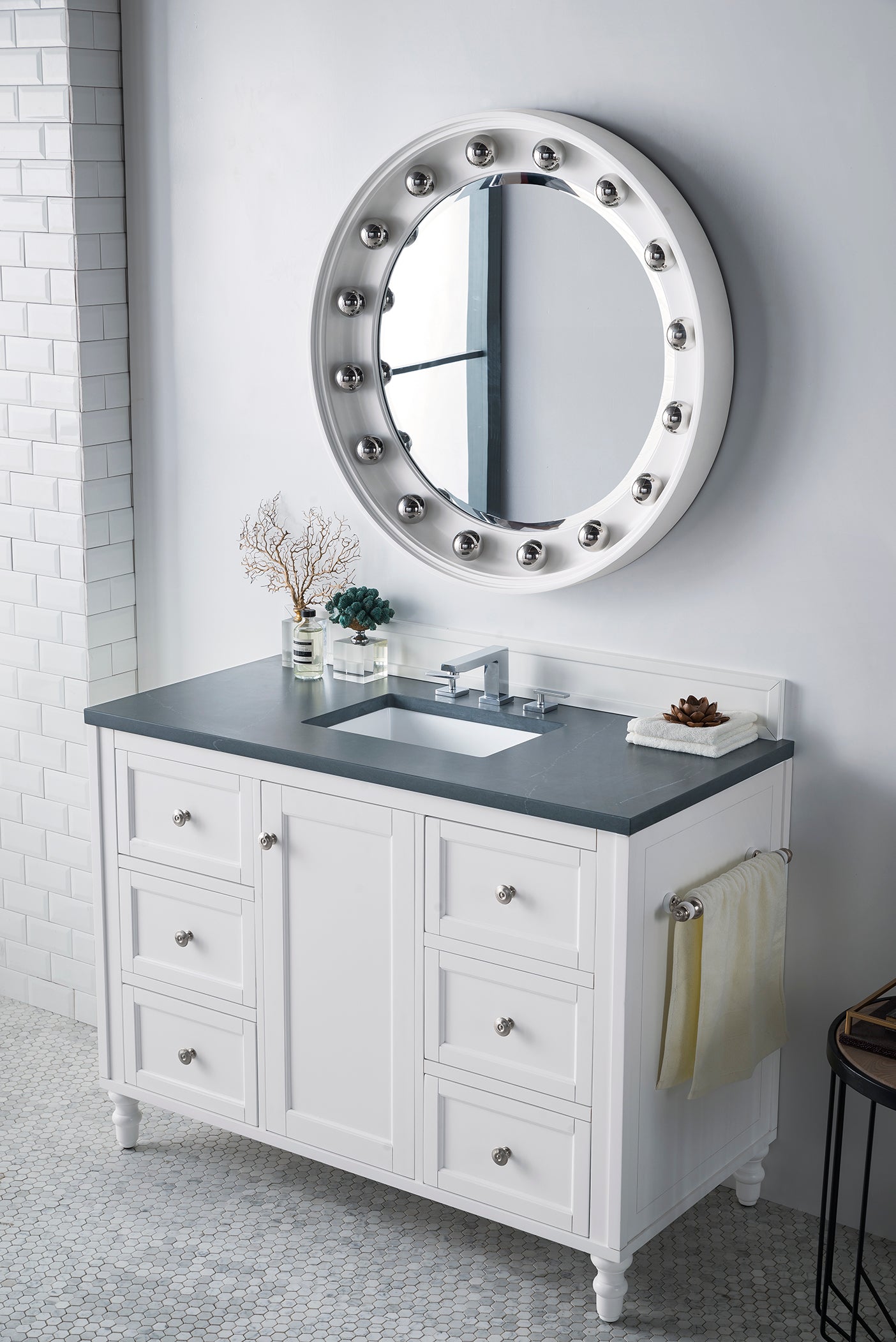 Copper Cove Encore 48 Inch Single Bathroom Vanity Set - Bright White Finish with 3CM Charcoal Soapstone Quartz Countertop | Perfect for Modern Master Bathrooms & Powder Rooms