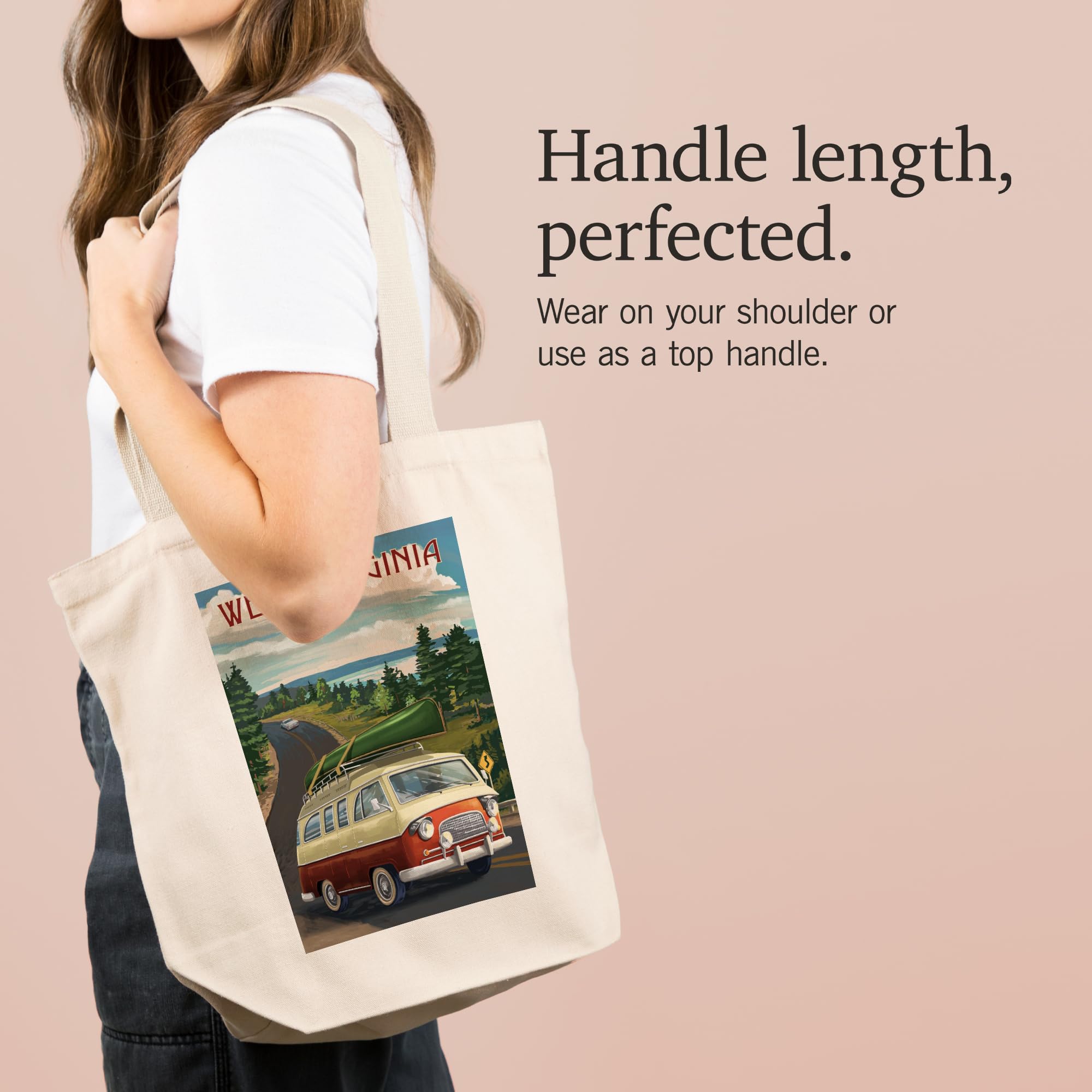 Lantern Press West Virginia Camper Van - 100% Cotton Canvas Reusable Tote Bag for Shopping, Beach & Travel | Eco-Friendly Grocery Bag