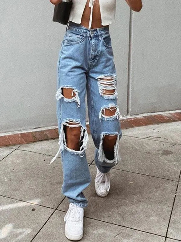 Women's Ripped Baggy Jeans - Distressed Denim Pants for Casual Streetwear & Fashion Outfits | Perfect for Everyday Wear, Parties & Urban Style