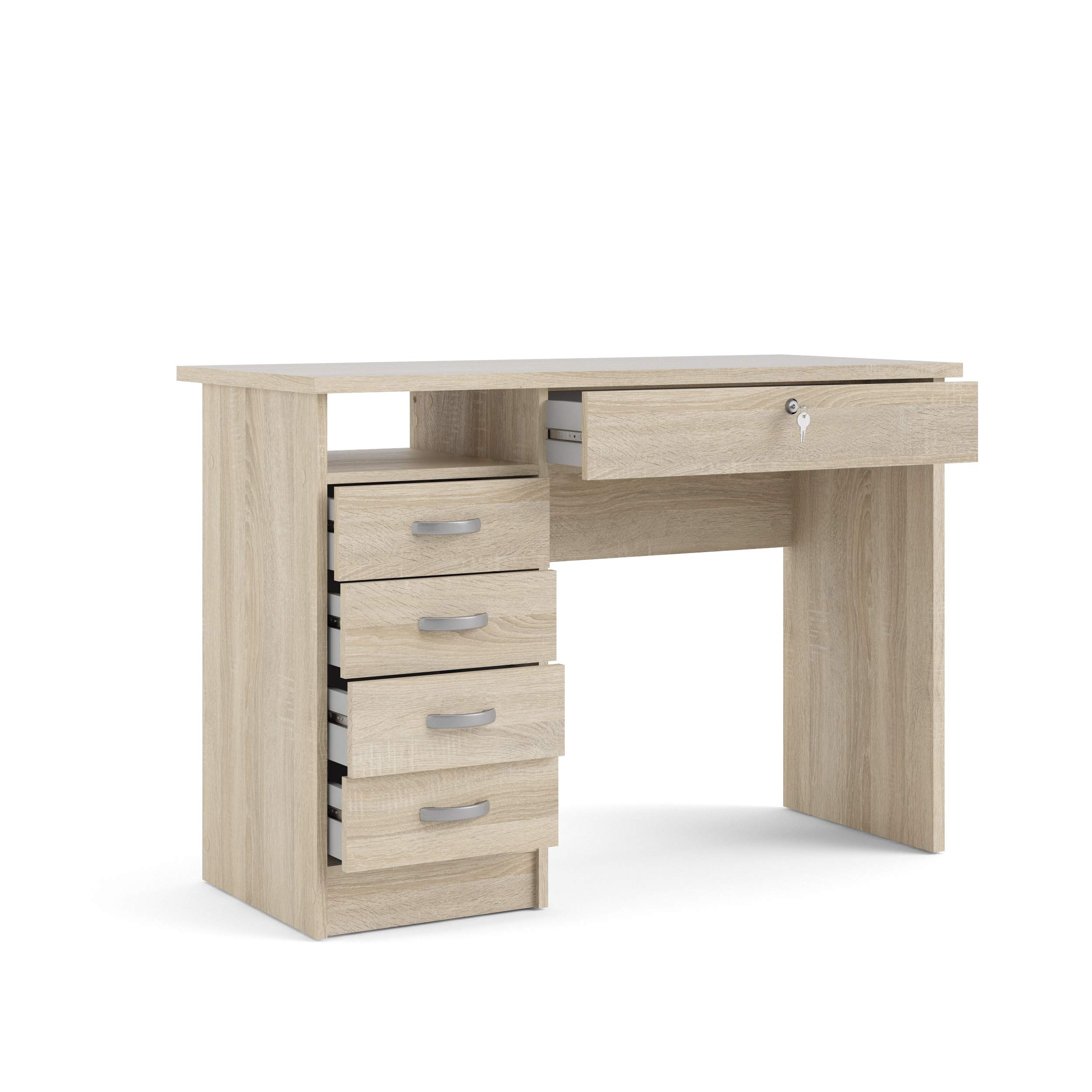 Tvilum Walden 5-Drawer Oak Wood Desk for Home Office - Sturdy & Spacious Writing Desk with Storage for Study, Work, or Dorm Room