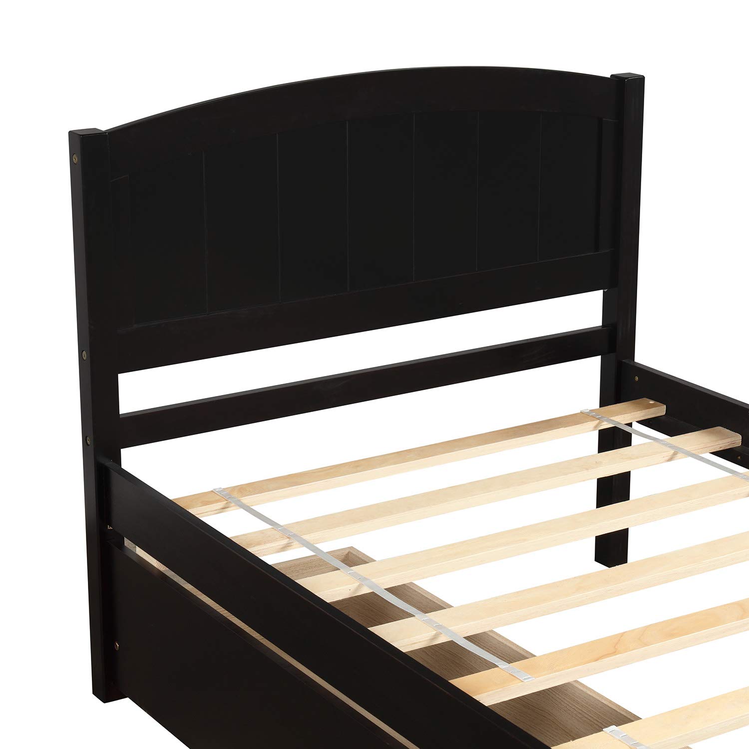 Harper & Bright Designs Twin Bed Frame - Solid Wood Platform Bed with 2 Storage Drawers, Headboard & Footboard, Wood Slat Support (Espresso) - Perfect for Kids Rooms, Guest Bedrooms & Small Spaces