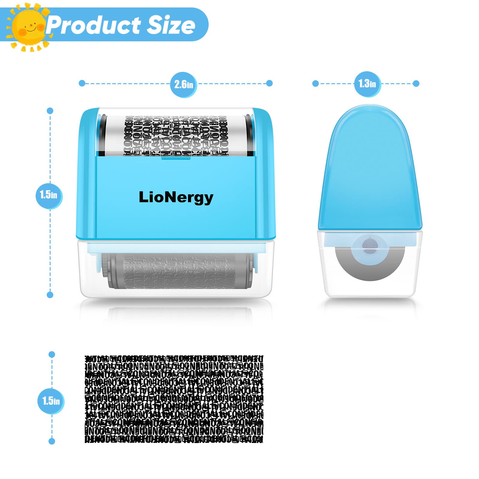 LioNergy 1.5 Inch Wide Identity Protection Roller Stamp - Privacy Security Stamp for Preventing Identity Theft - Blue - Perfect for Shredding Documents, Mail & Sensitive Papers