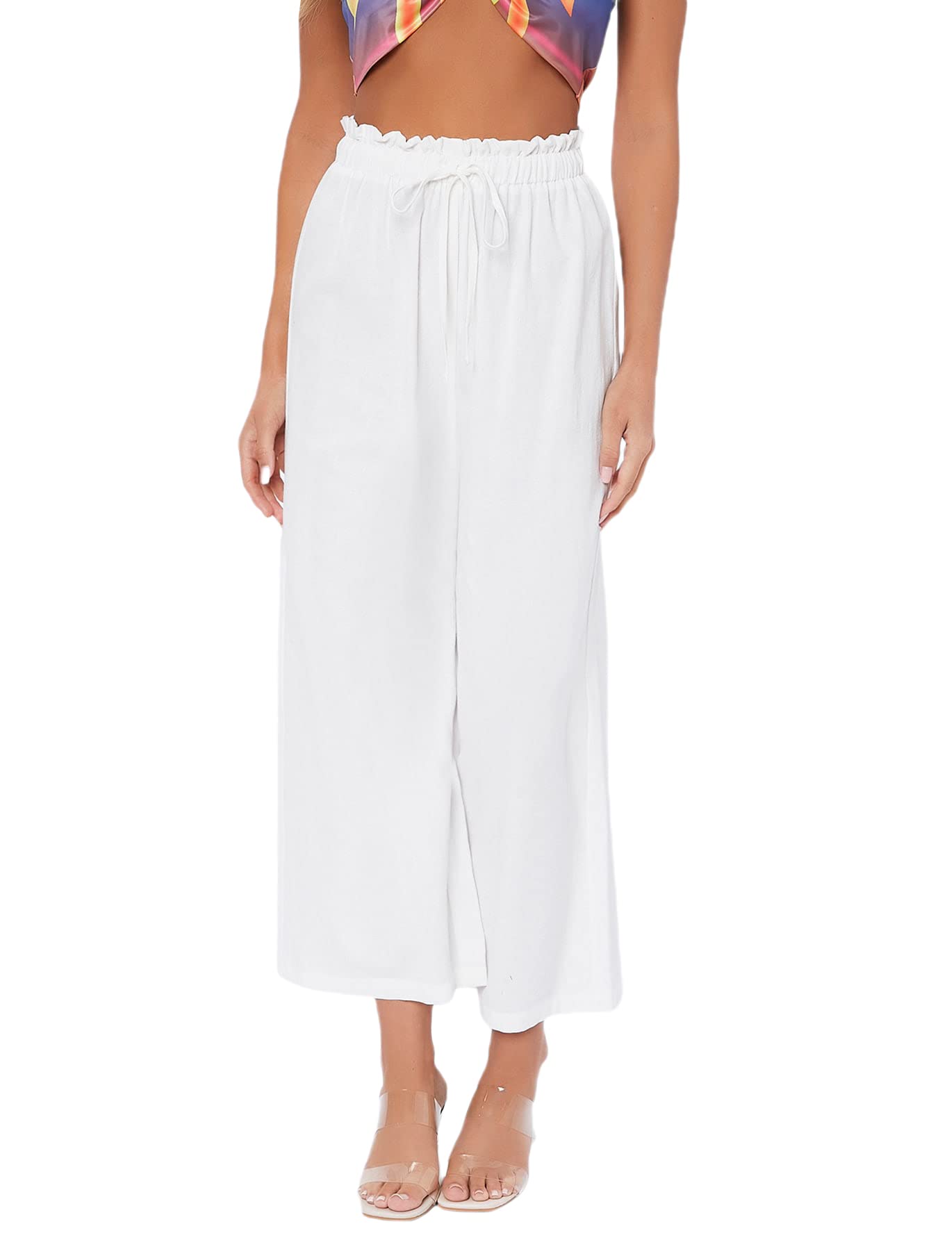 SheIn Women's High Waisted Loose Palazzo Pants - Wide Leg Drawstring Lounge Trousers for Yoga, Travel & Casual Wear - Plus Size Comfortable Elastic Waist Pants
