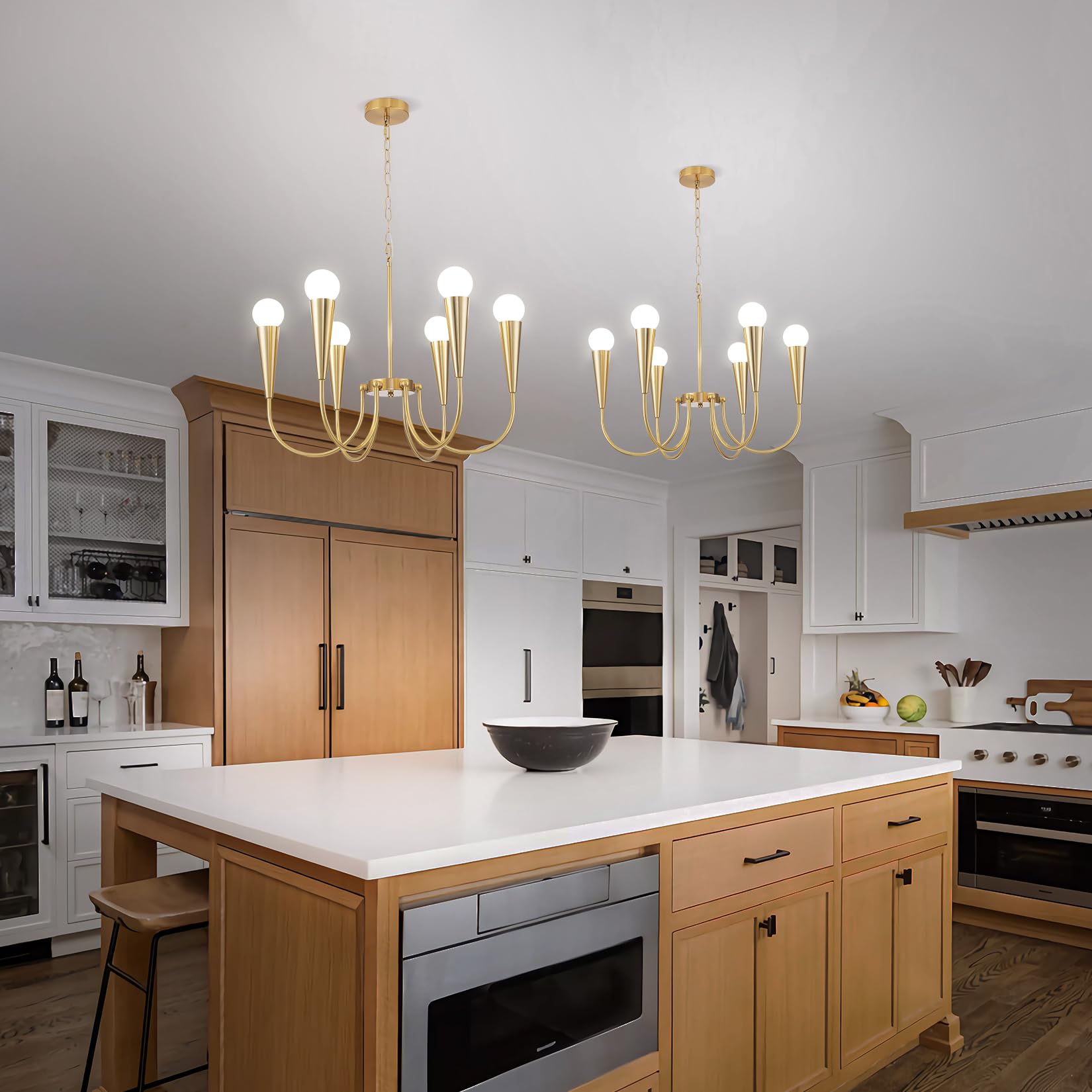 Modern Gold Chandelier - 6-Light Farmhouse Ceiling Fixture for Dining Room, Kitchen, Living Room, Bedroom & Entryway | Elegant Candle-Style Pendant Lighting for Home Decor & Interior Design