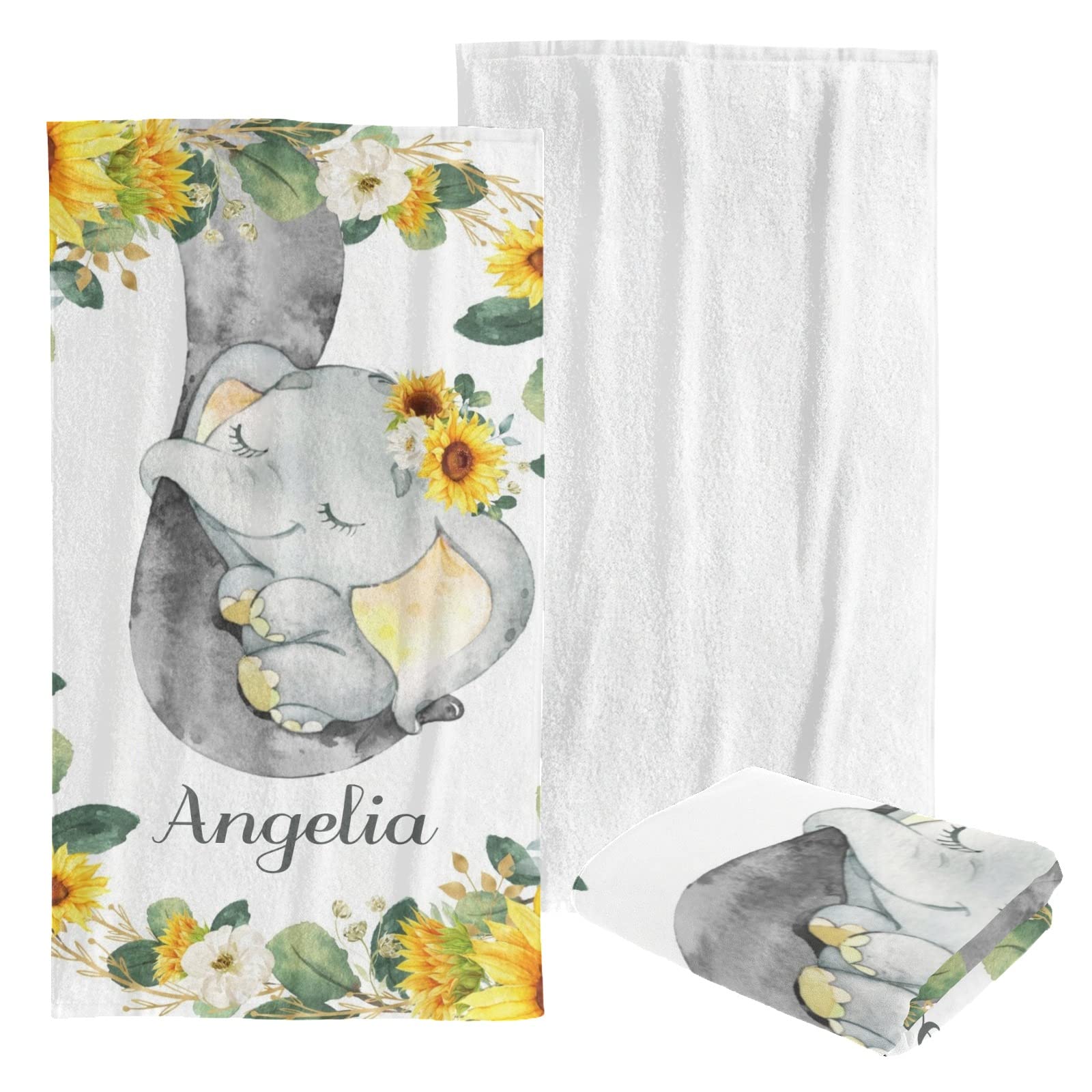 Custom Personalized Beach Towel - Large Sunflower & Elephant Design for Kids, Men, Women | Soft Quick-Dry Bath Towel for Swimming, Sunbathing & Poolside Relaxation