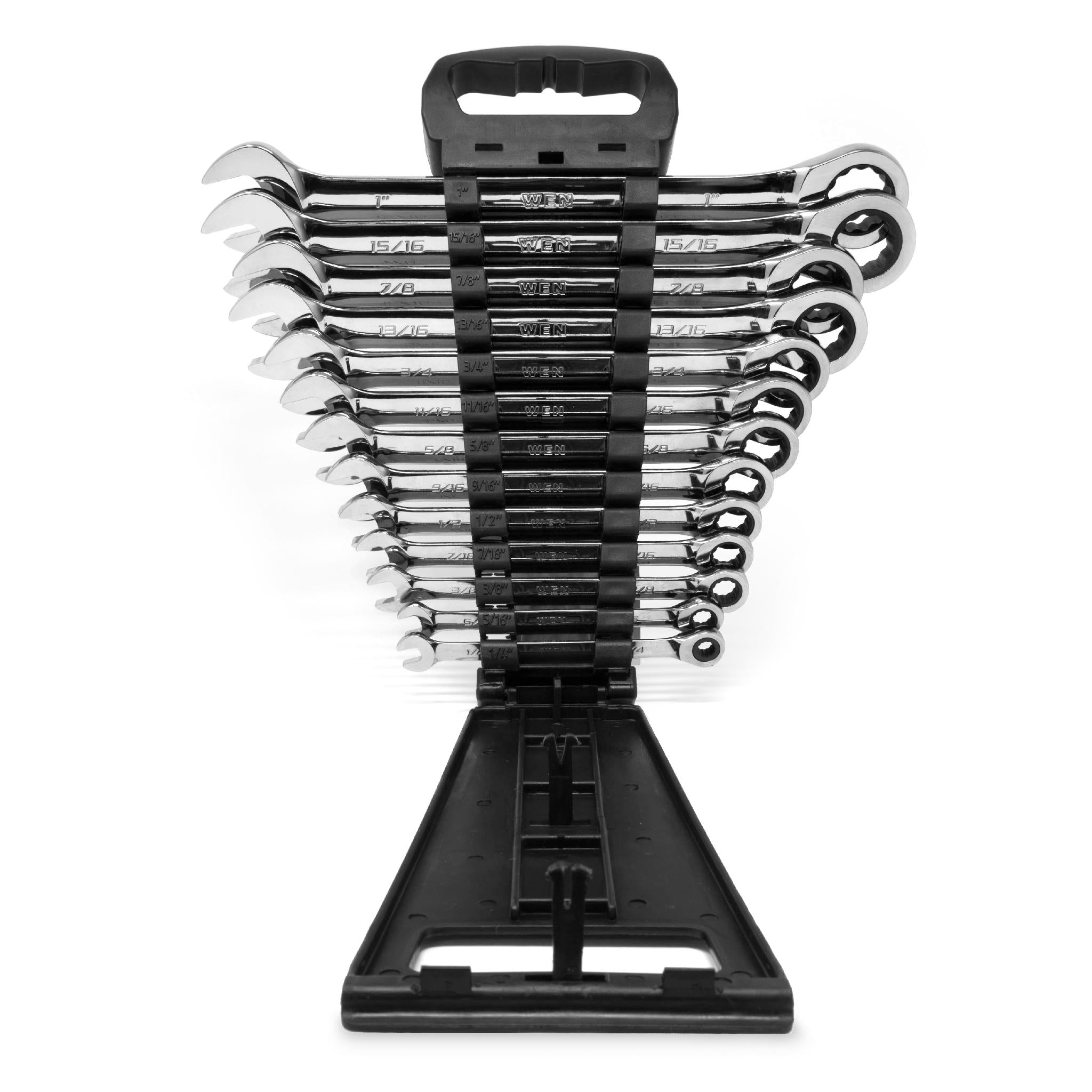 WEN WR131A 13-Piece Professional Grade Ratcheting SAE Combination Wrench Set with Storage Rack - Perfect for Automotive Repair, DIY Projects & Home Maintenance