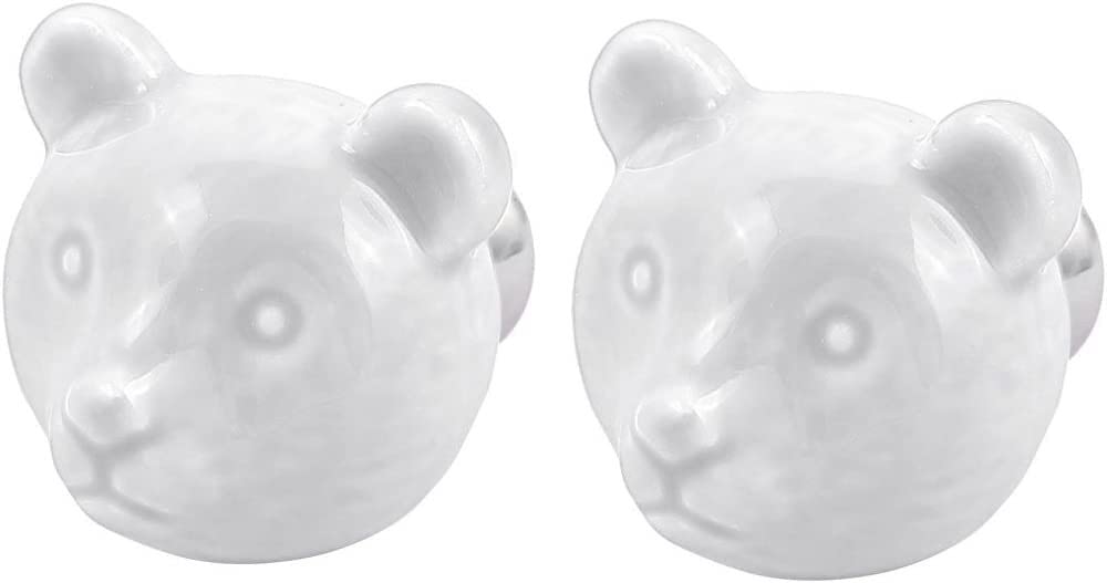 Bear Shaped Ceramic Cabinet Handles - White Drawer & Wardrobe Pulls (2 Pack) - Perfect for Kitchen, Bathroom & Bedroom Furniture Upgrades