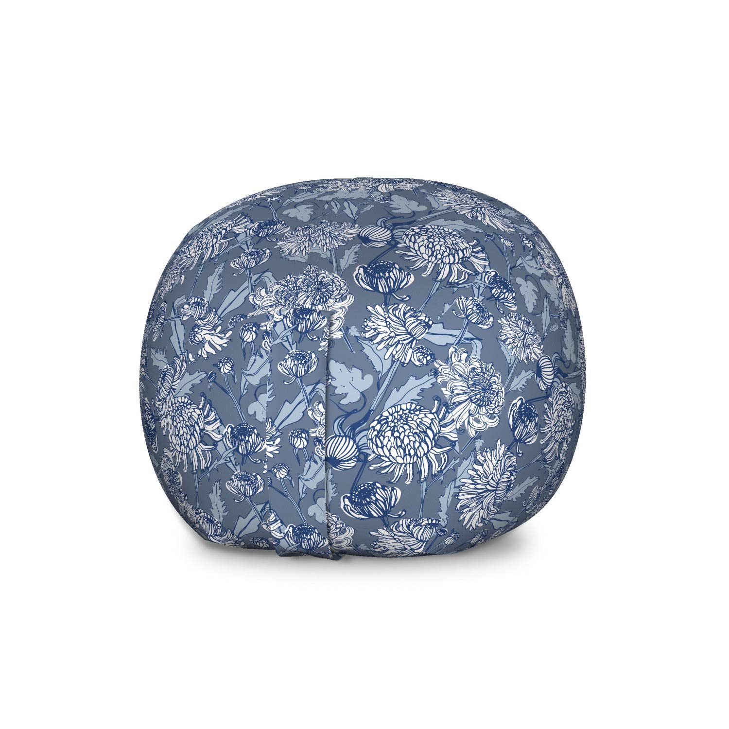 Ambesonne Floral Toy Storage Bag Chair - Large Washable Stuffed Animal Organizer with Chrysanthemum Sketch Design in Blue Grey Slate | Perfect for Kids' Room, Nursery Organization & Playroom Decor