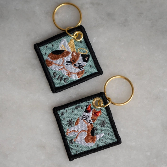 Duality Cat Embroidered Keychain - Cute Cartoon Cat Keyring for Women & Men - Perfect for Backpacks, Purses & Gift Giving