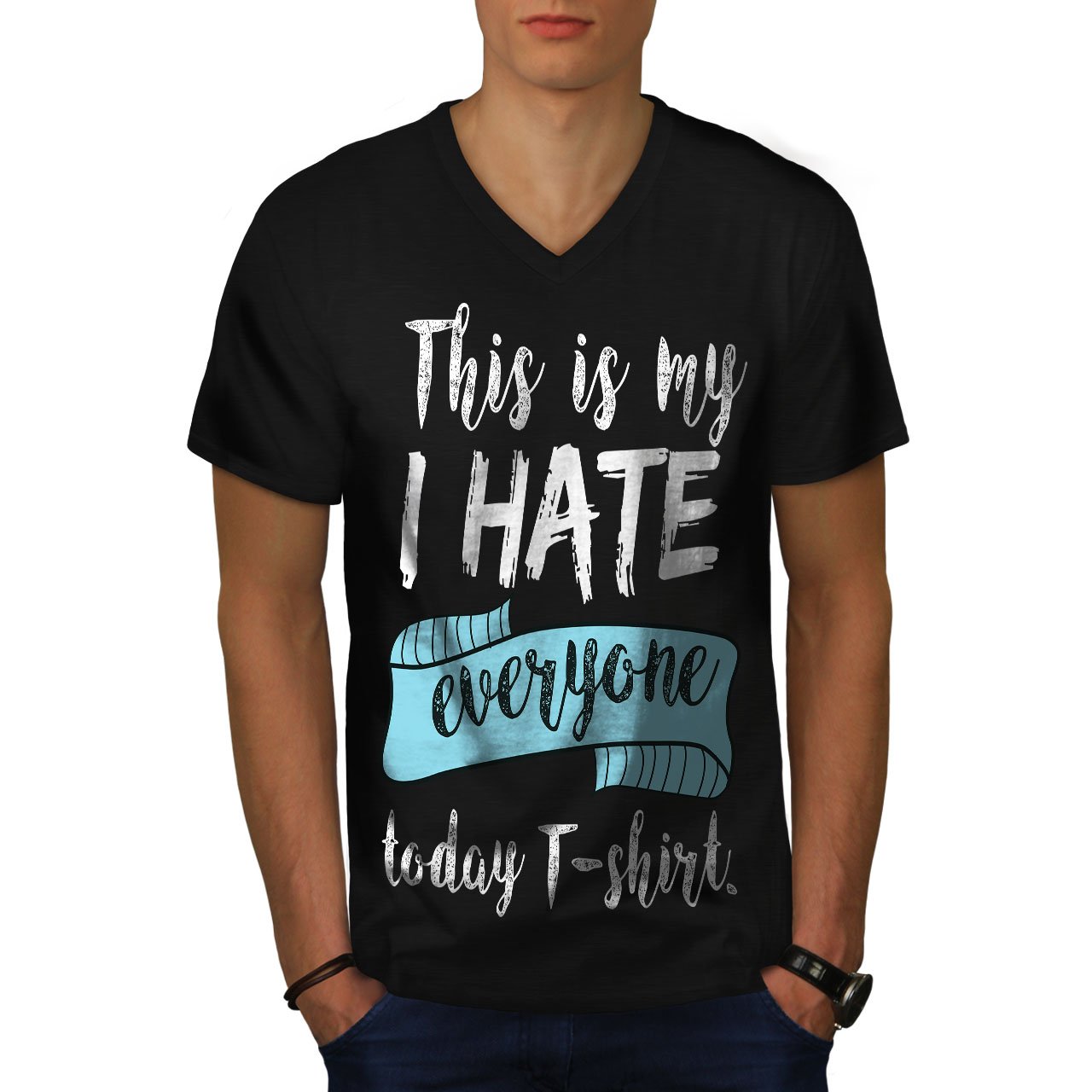 Funny Hate Everyone Today V-Neck T-Shirt for Men | Wellcoda Graphic Print Tee | Perfect for Casual Wear, Gifts & Humorous Outfits