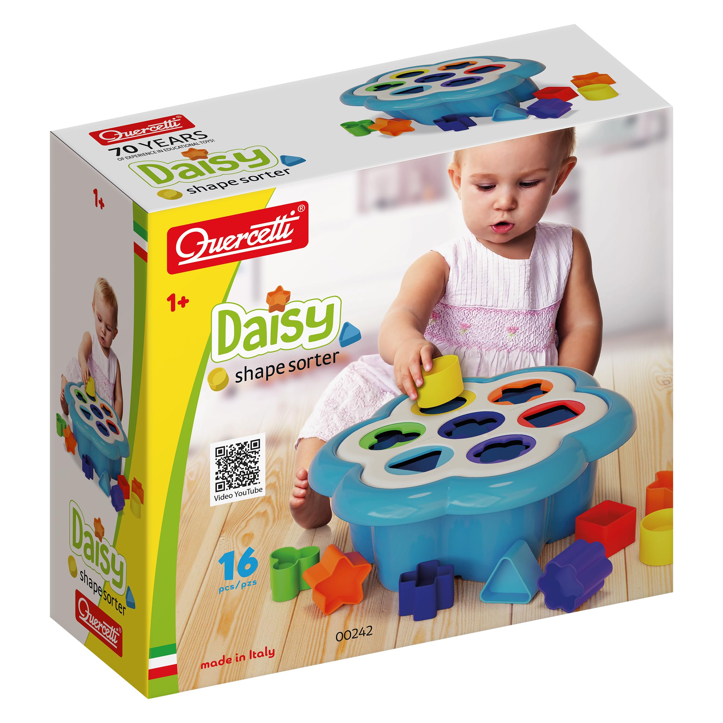 Quercetti 0242 Daisy Shape Sorter - Colorful Stacking & Sorting Toy for Toddlers, Early Learning STEM Toy for Shape Recognition - Perfect for Preschool Playtime & Montessori Activities
