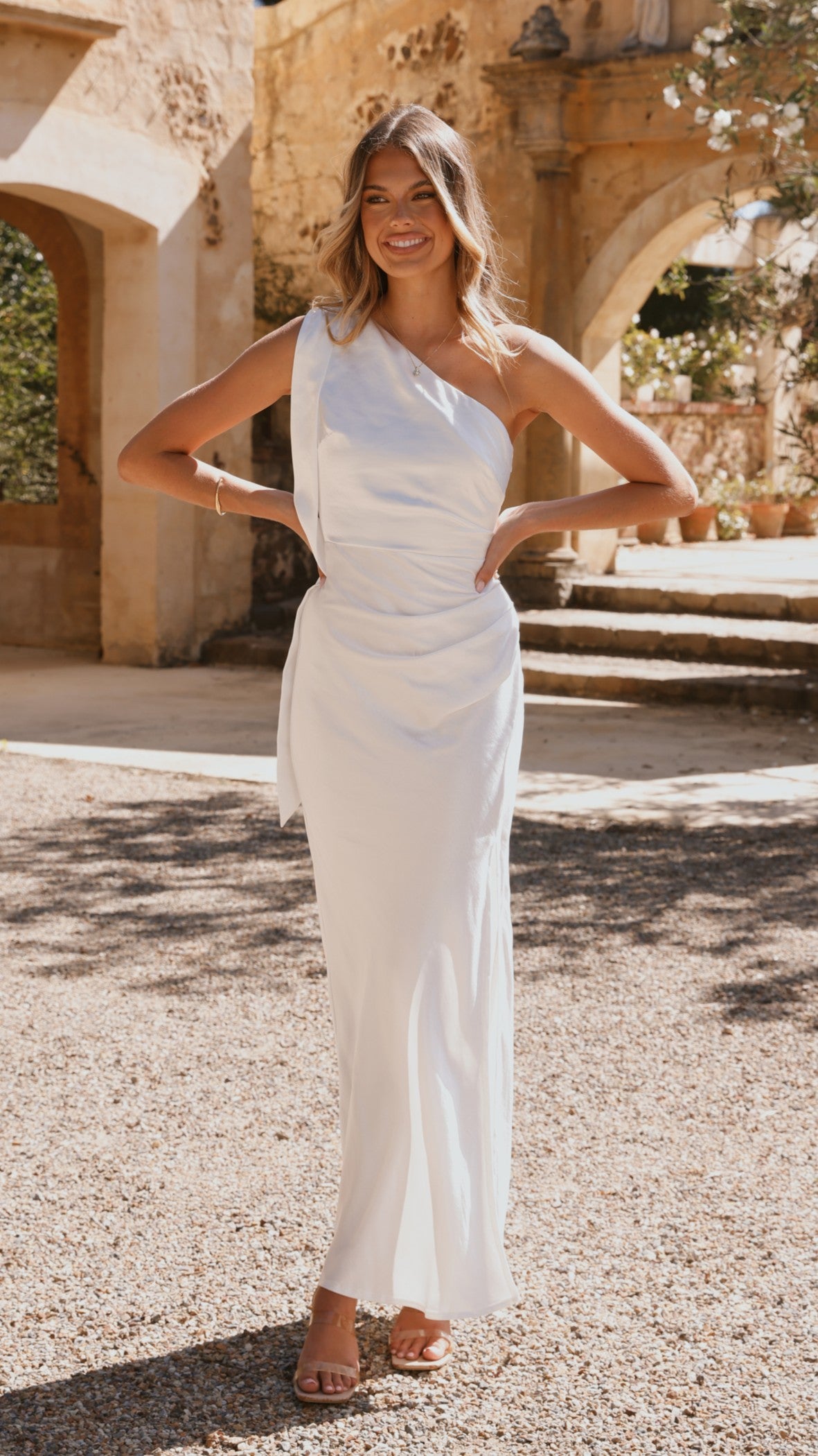 Elegant One Shoulder Maxi Dress in Ivory - Perfect for Weddings, Parties & Summer Vacations