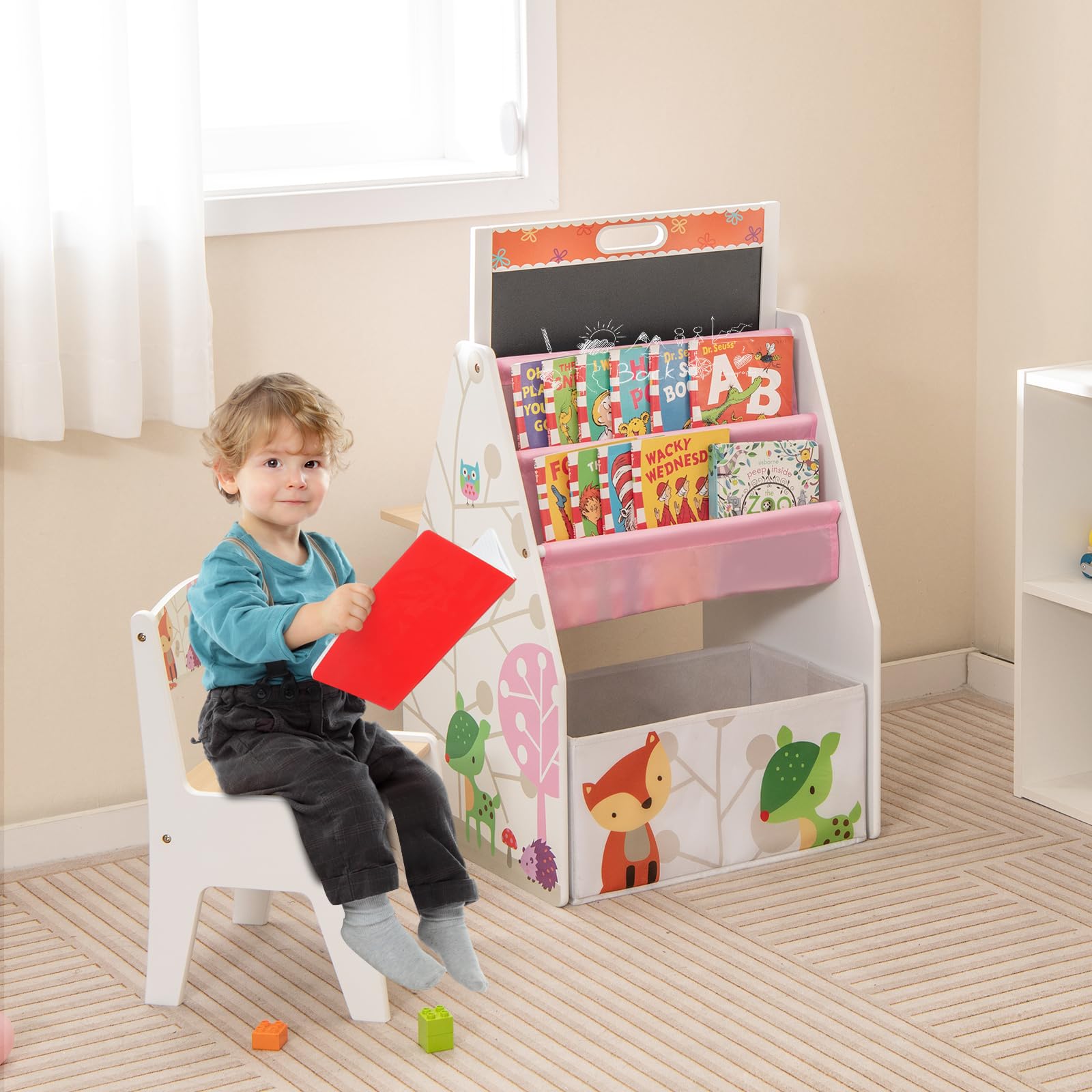 HONEY JOY Kids Art Easel - Adjustable Double-Sided Wooden Toddler Table & Chair Set with Magnetic Whiteboard & Chalkboard, Bookshelf & Storage Bin - Perfect for Arts & Crafts, Drawing & Learning - Ideal Gift for Boys & Girls (White) - Great for Home, Classroom & Playroom Activities