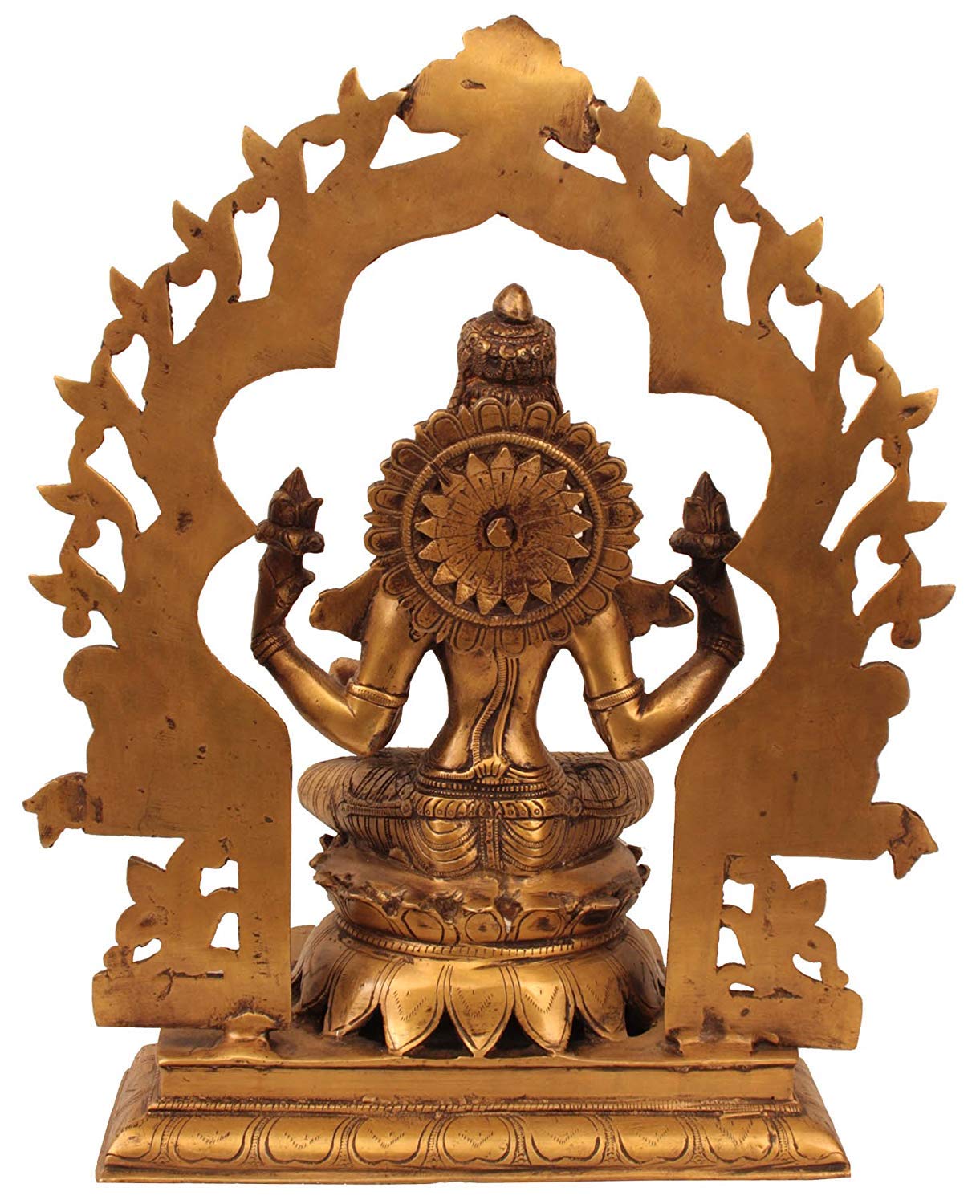 Goddess Lakshmi Brass Statue with Floral Prabhavali - Handcrafted Hindu Deity Figurine for Home Altar, Office Decor & Spiritual Gifts