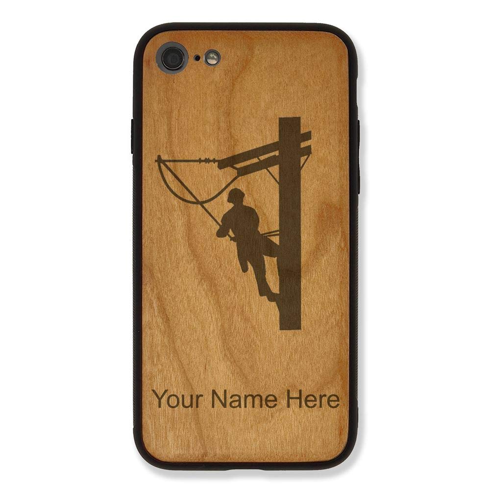 Premium Wooden Phone Case for iPhone 7 Plus & 8 Plus - Personalized Engraving, Durable Lineman Design (Cherry Wood) - Perfect Gift for Tech Lovers & Office Professionals
