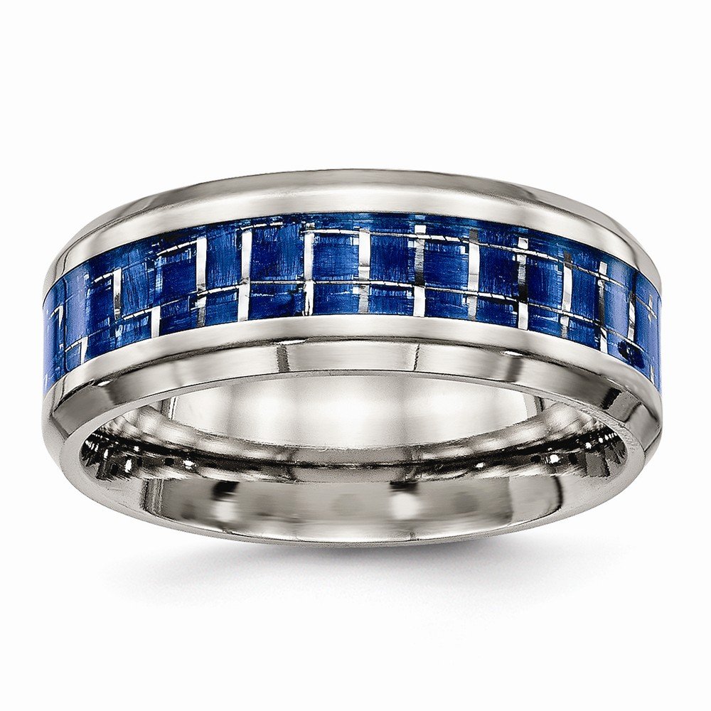Solid Titanium Men's Wedding Band Ring - Blue/White Carbon Fiber Inlay, Comfort-Fit Design for Everyday Wear & Special Occasions